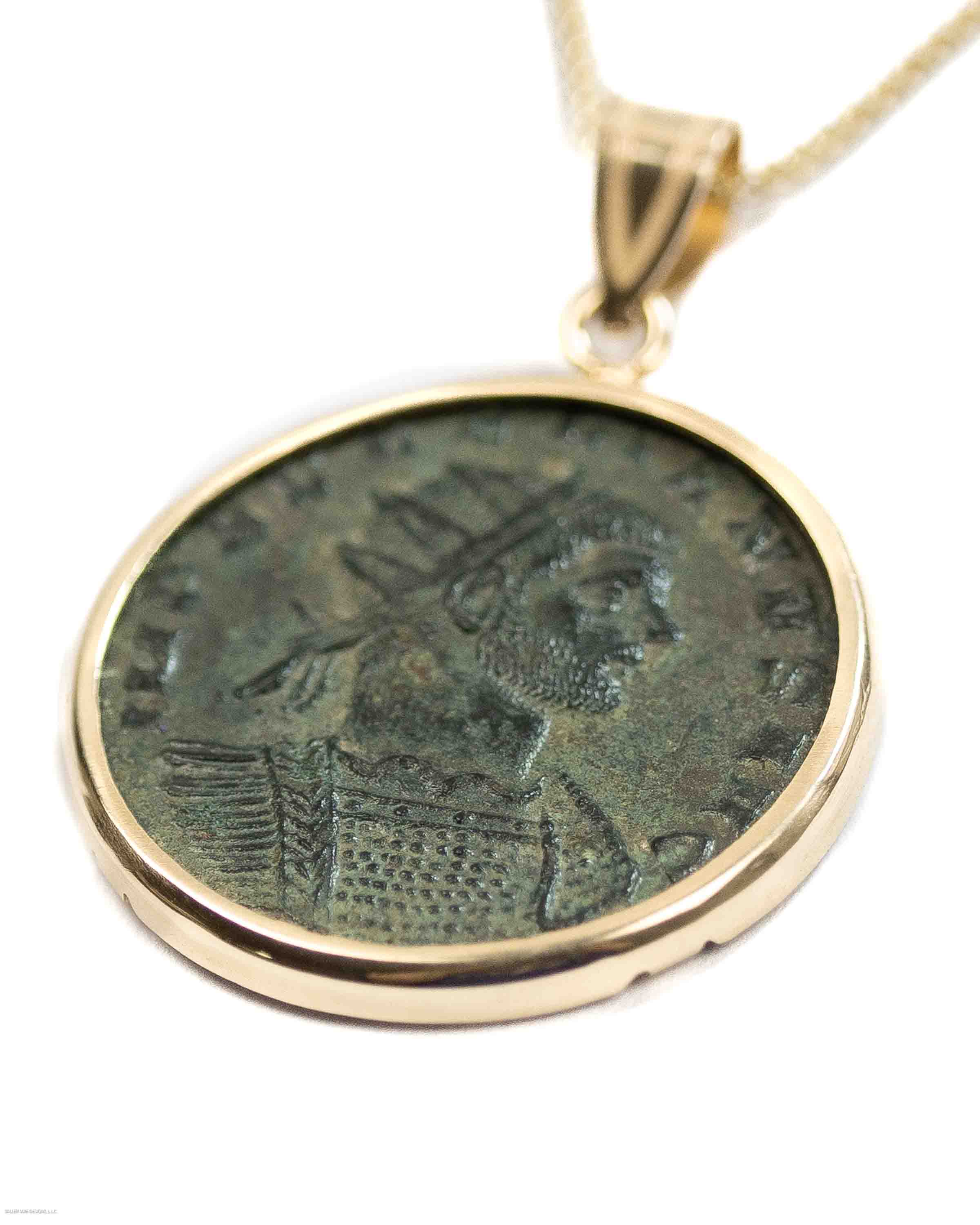 10k Gold Genuine Ancient Roman Coin Necklace (Aurelian; 270-275 A.D.)