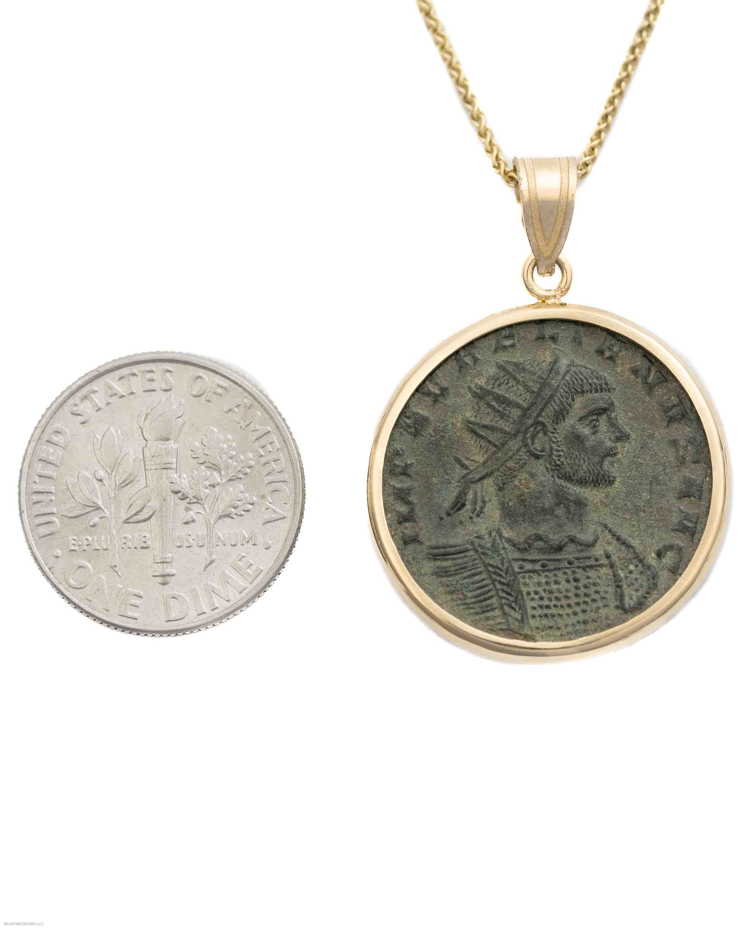 10k Gold Genuine Ancient Roman Coin Necklace (Aurelian; 270-275 A.D.)