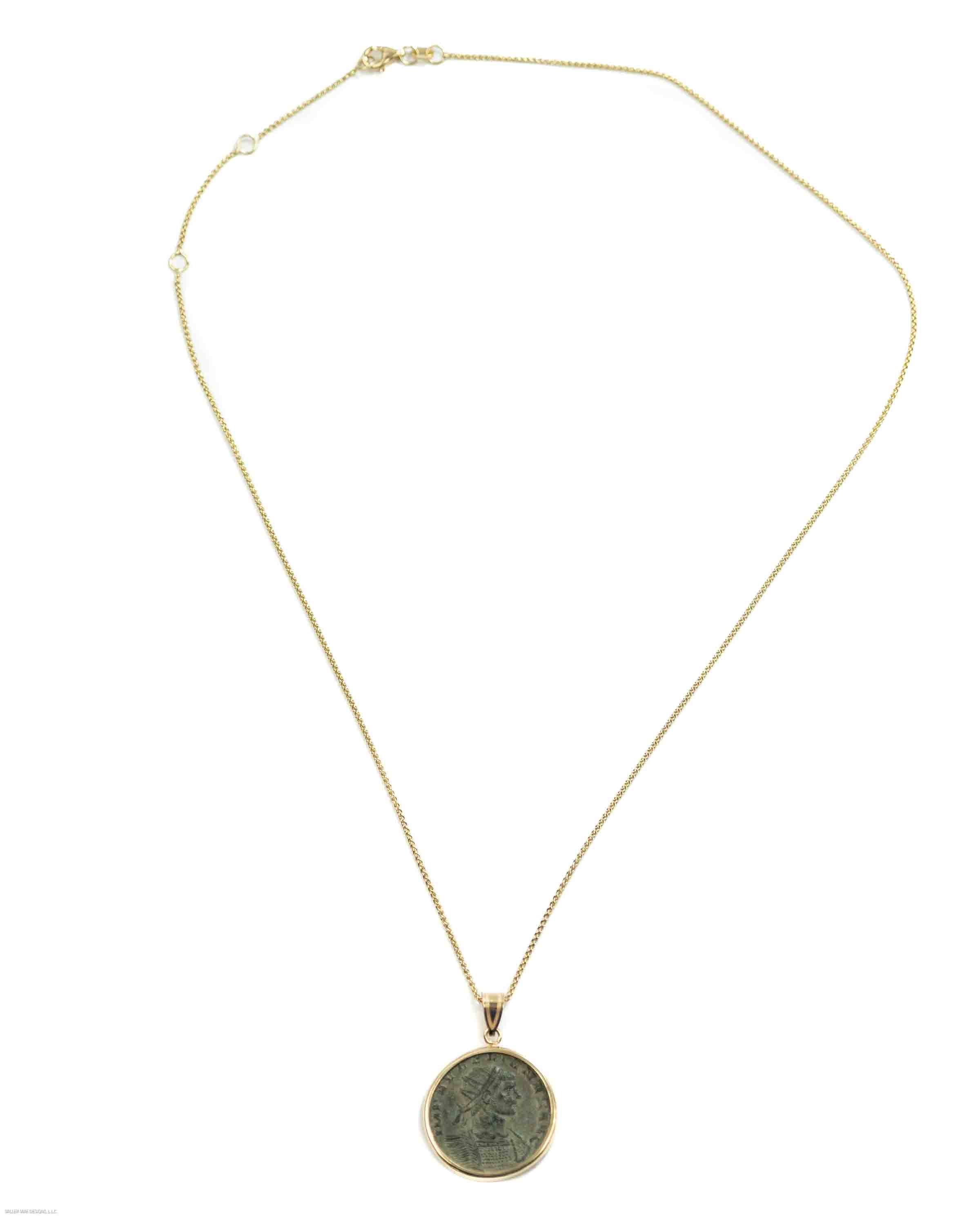 10k Gold Genuine Ancient Roman Coin Necklace (Aurelian; 270-275 A.D.)