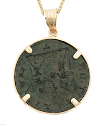 10k Gold Genuine Ancient Roman Coin Necklace (Aurelian; 270-275 A.D.)