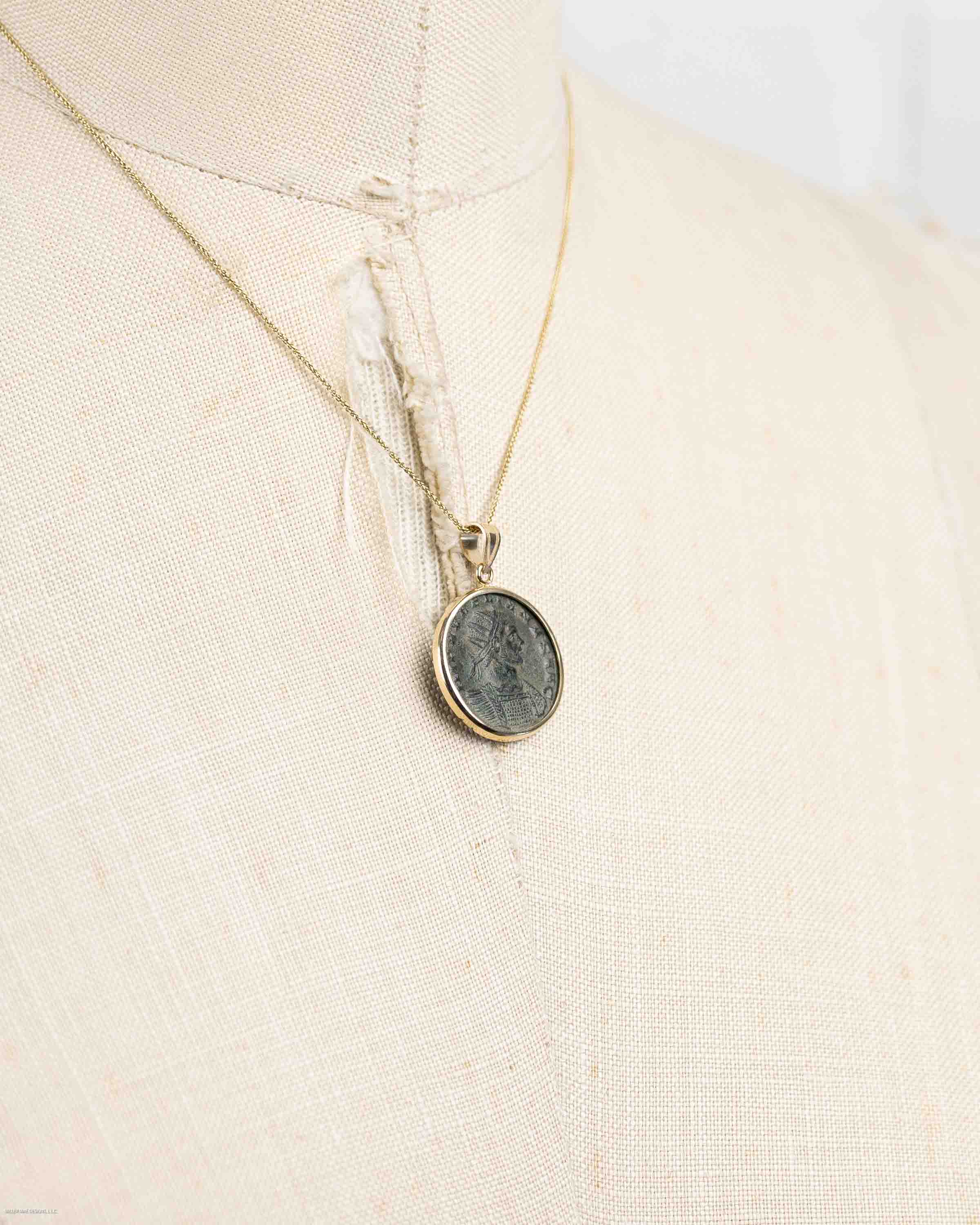 10k Gold Genuine Ancient Roman Coin Necklace (Aurelian; 270-275 A.D.)