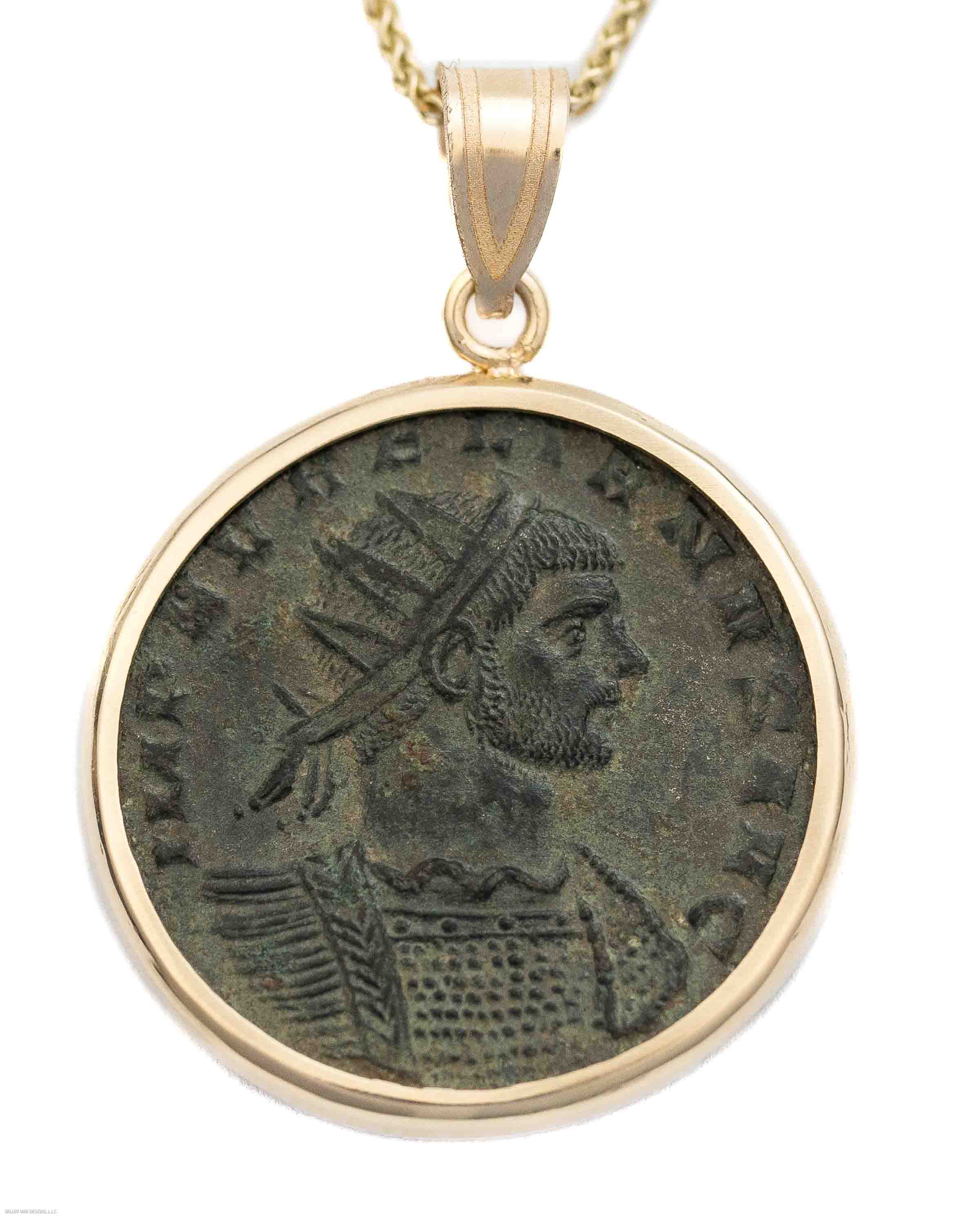 10k Gold Genuine Ancient Roman Coin Necklace (Aurelian; 270-275 A.D.)