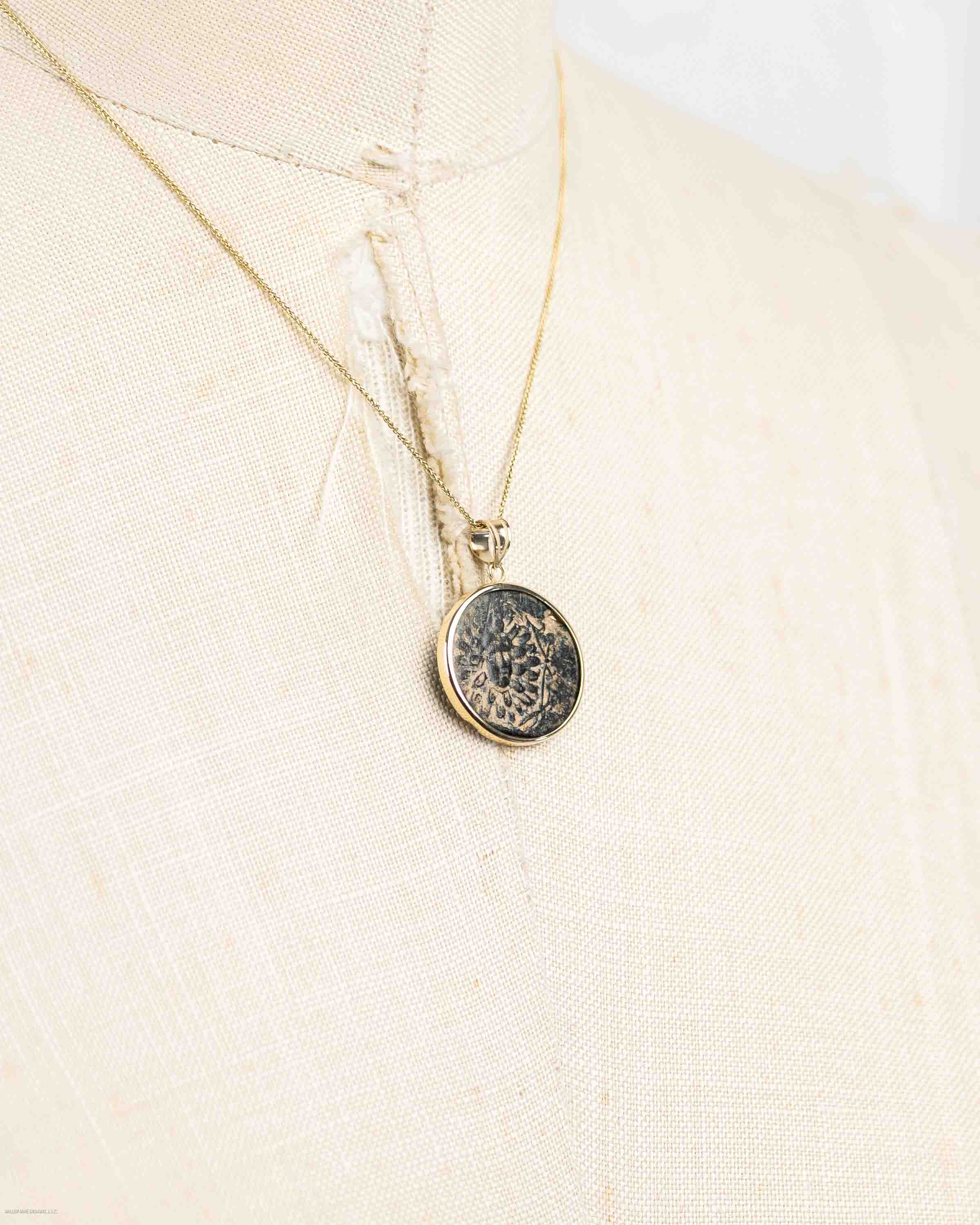 10K Gold Genuine Ancient Greek Coin Necklace (Medusa; 85-65 B.C.)