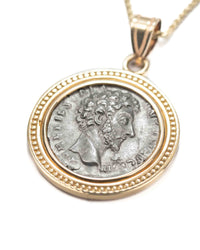14k Gold Genuine Ancient Roman Coin Necklace (Marcus Aurelius; 156-157 A.D.)
