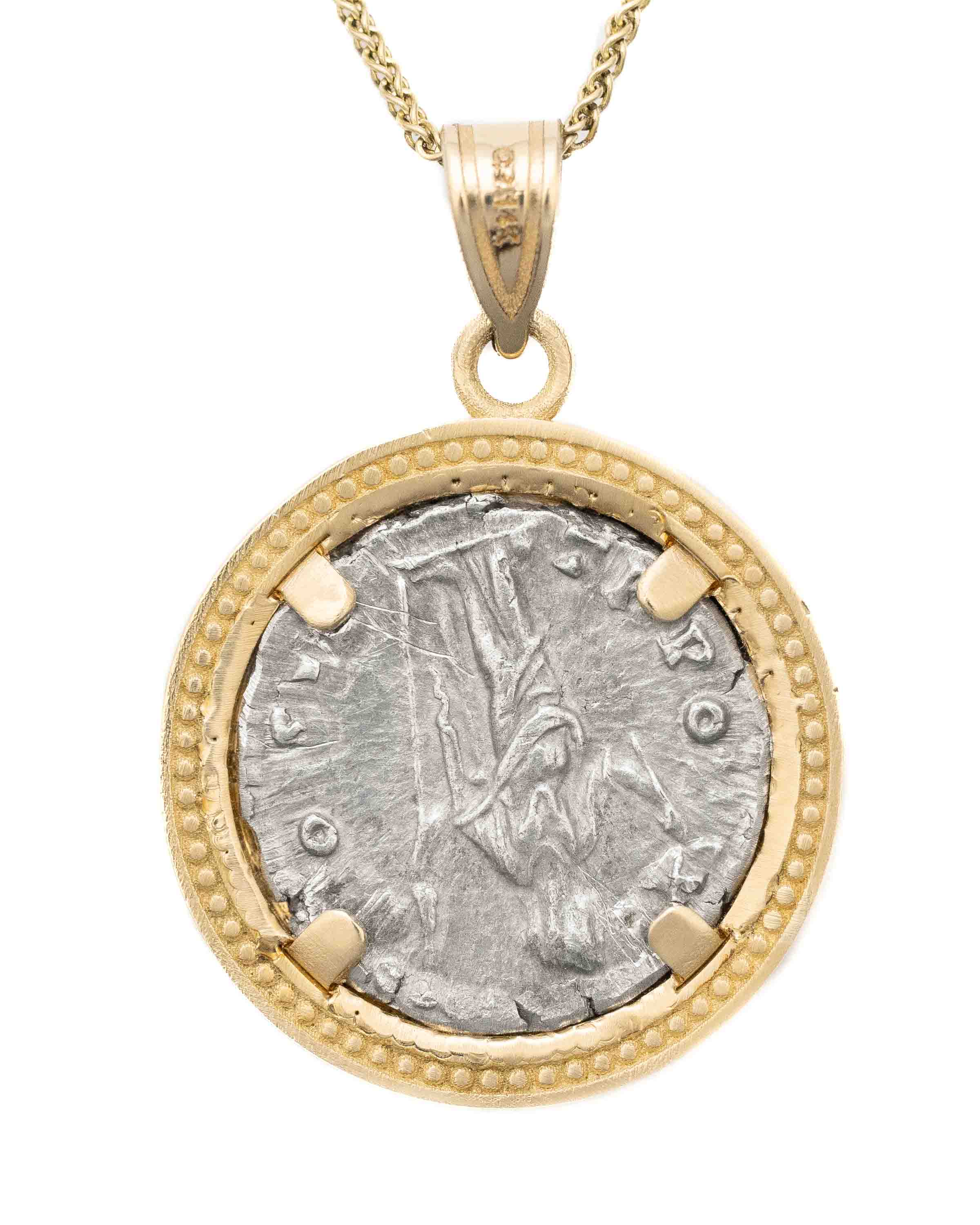 14k Gold Genuine Ancient Roman Coin Necklace (Marcus Aurelius; 156-157 A.D.)