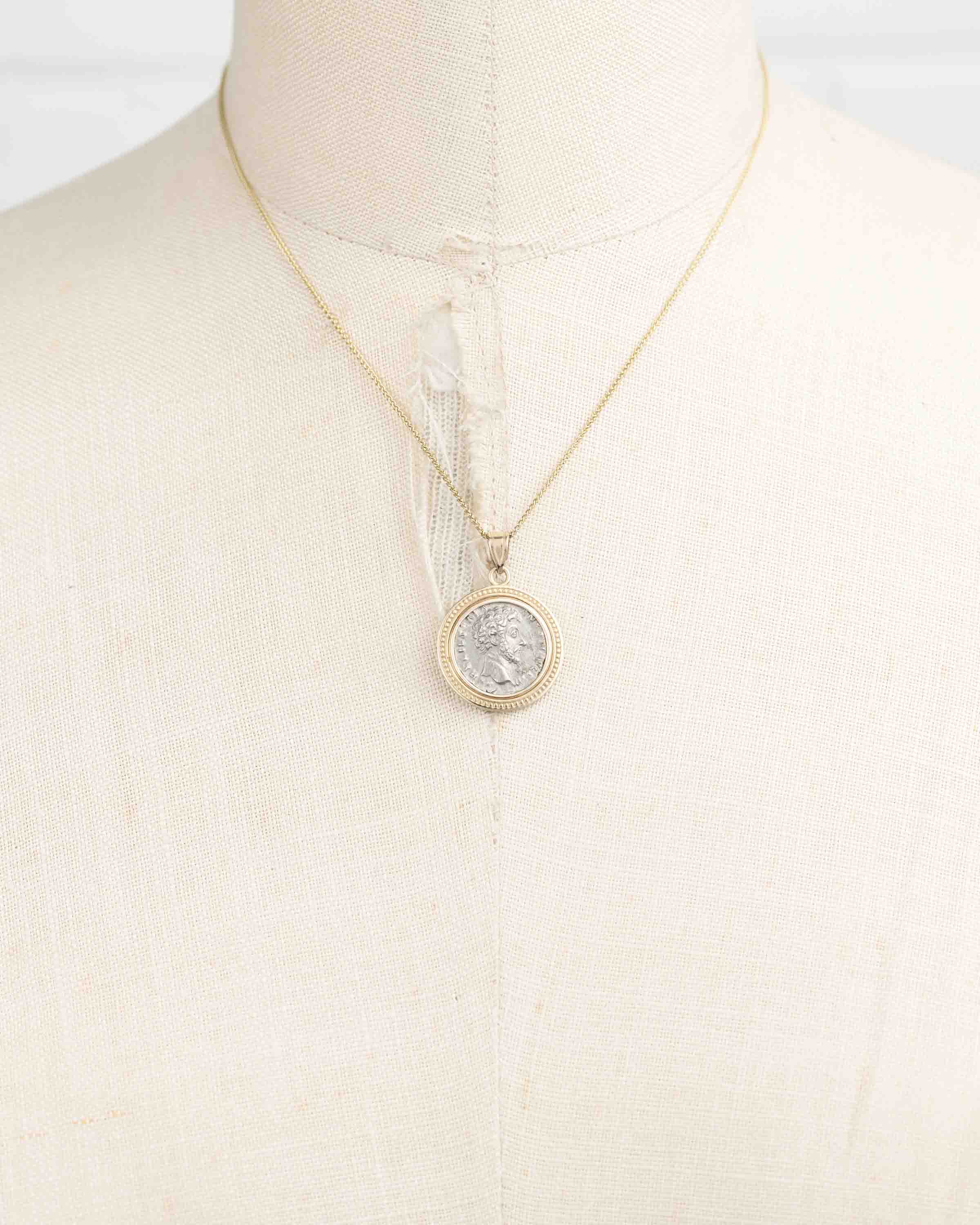 14k Gold Genuine Ancient Roman Coin Necklace (Marcus Aurelius; 156-157 A.D.)