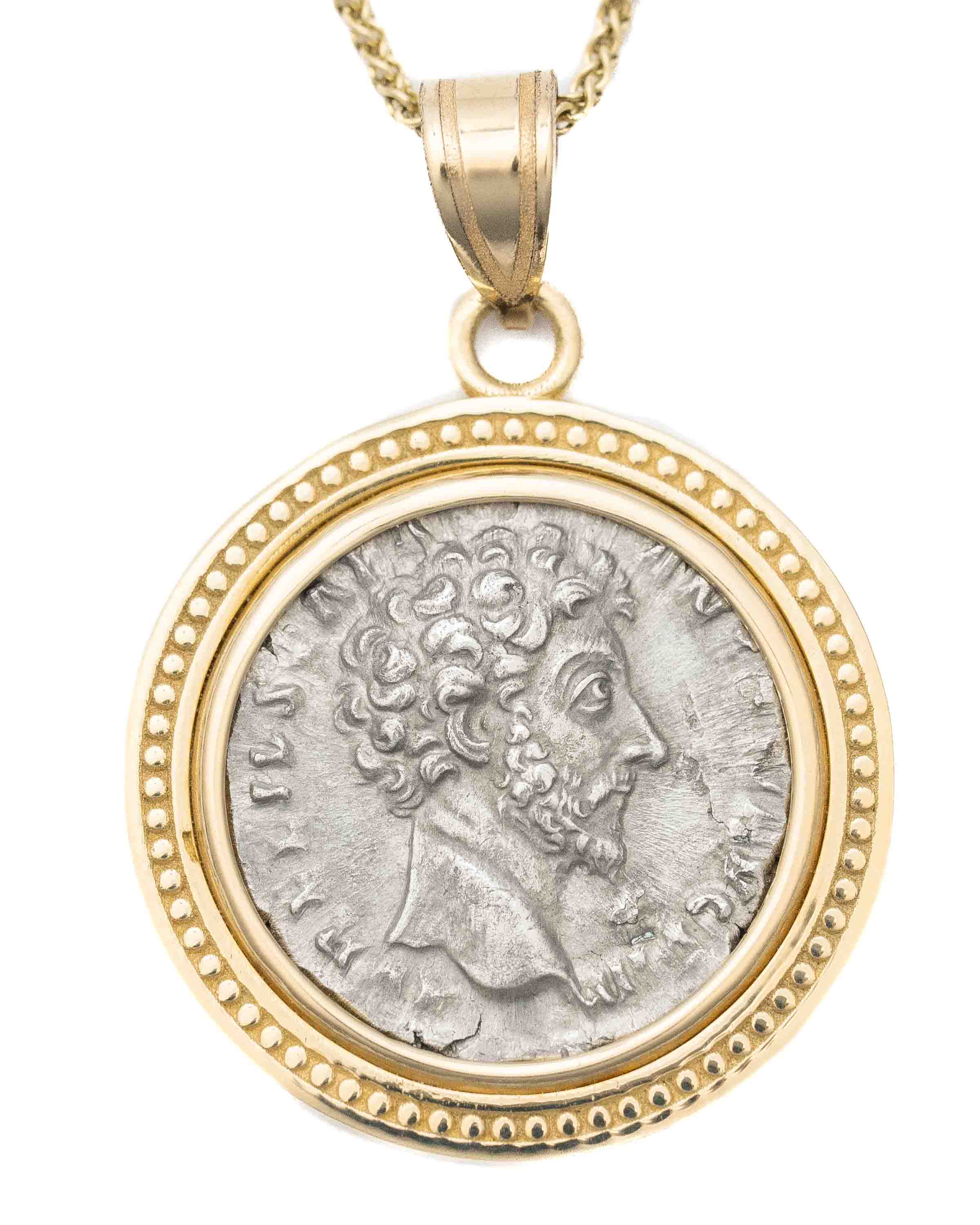 14k Gold Genuine Ancient Roman Coin Necklace (Marcus Aurelius; 156-157 A.D.)