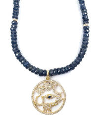 14k Diamond & Sapphire Lucky Pendant on Sapphire Beaded Necklace