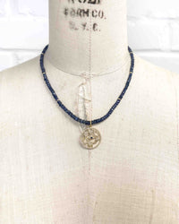 14k Diamond & Sapphire Lucky Pendant on Sapphire Beaded Necklace
