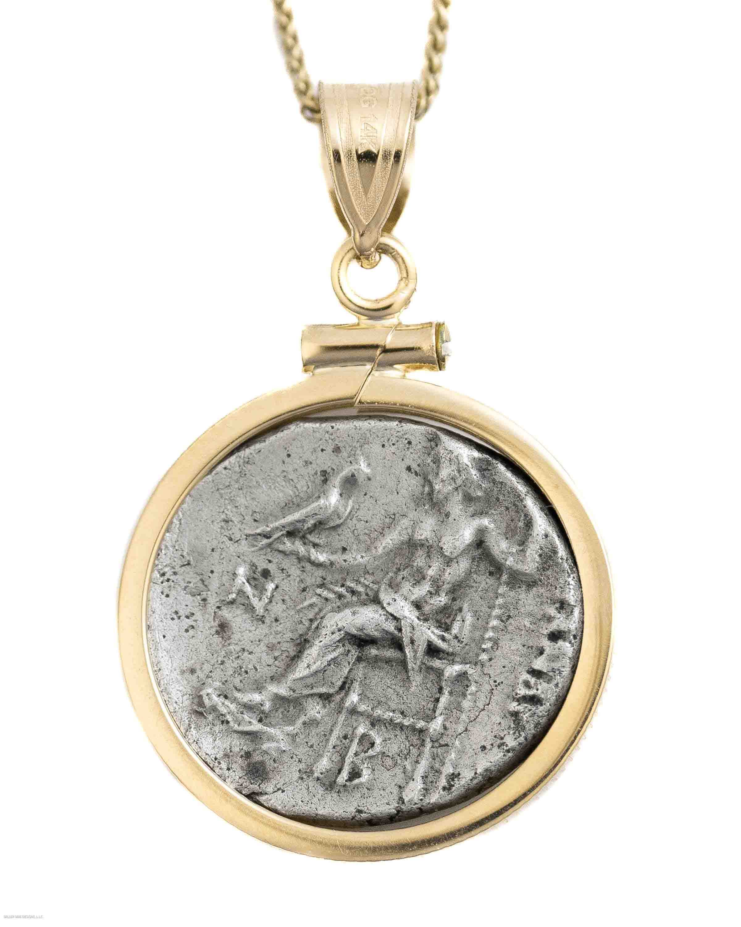 14k Gold Genuine Ancient Greek Coin Necklace (Alexander the Great; 336-323 B.C.)