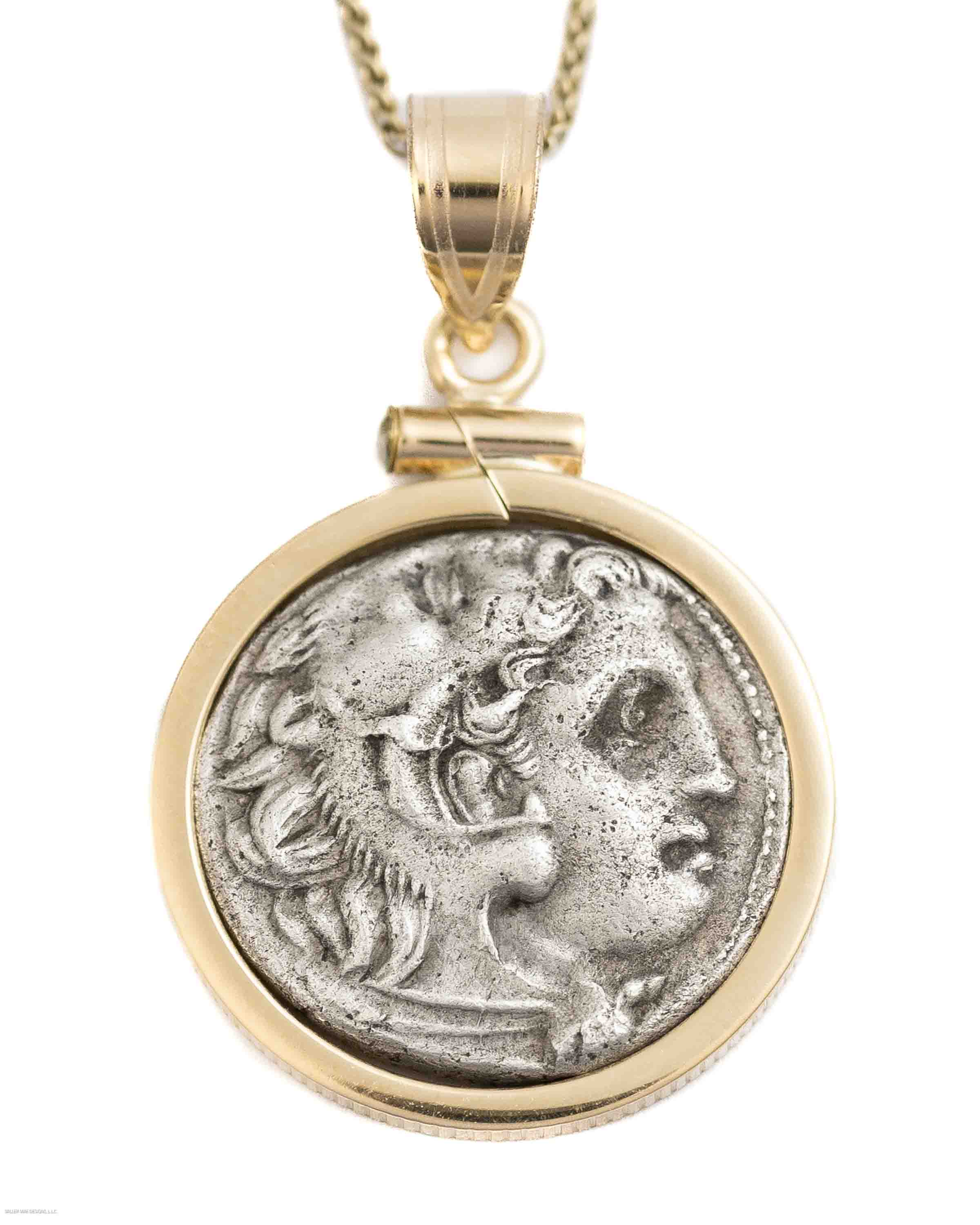 14k Gold Genuine Ancient Greek Coin Necklace (Alexander the Great; 336-323 B.C.)