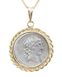14k Gold Genuine Ancient Roman Coin Necklace (Apollo; 82 B.C)