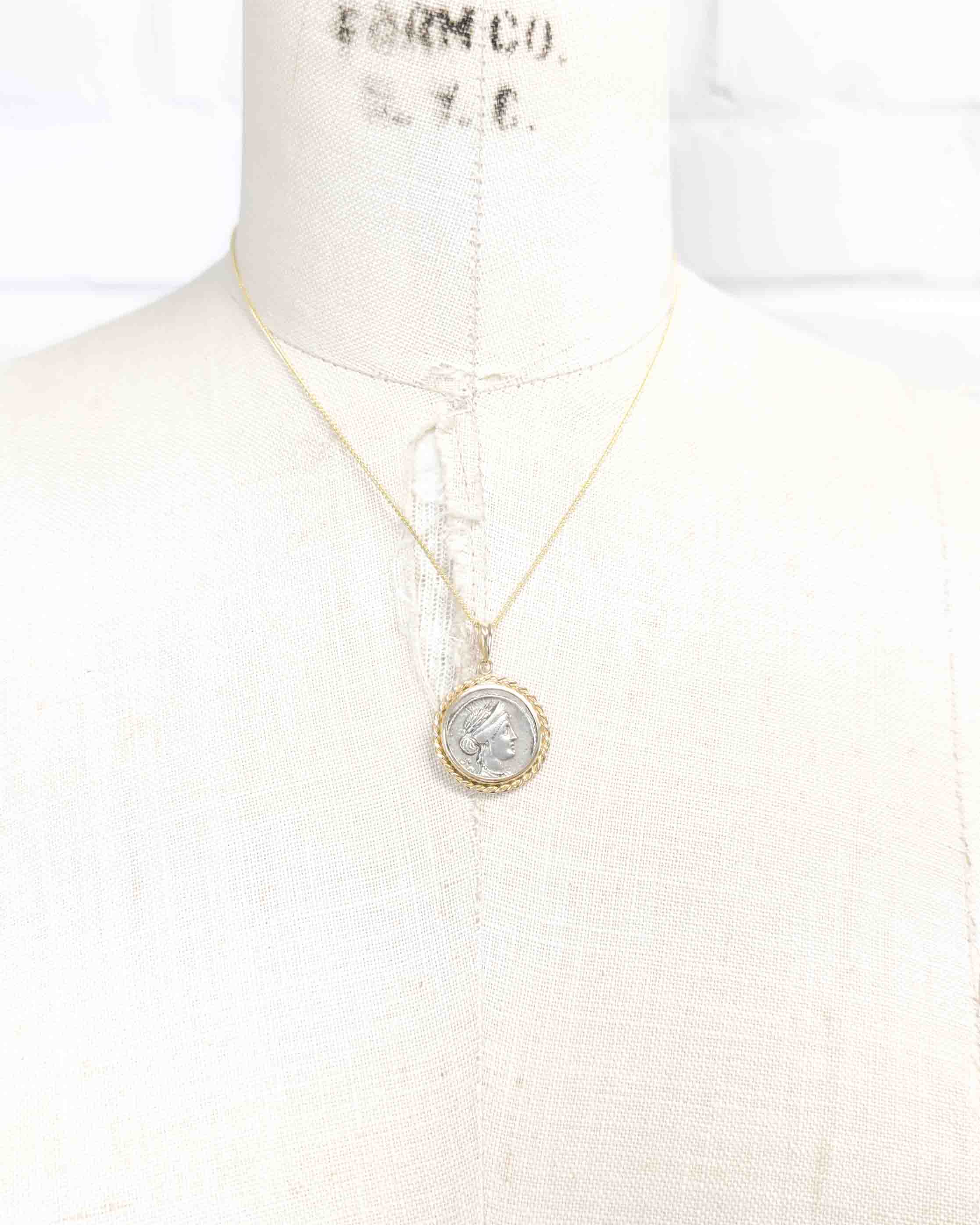 14k Genuine Ancient Roman Coin Necklace (Venus; 55 B.C.)