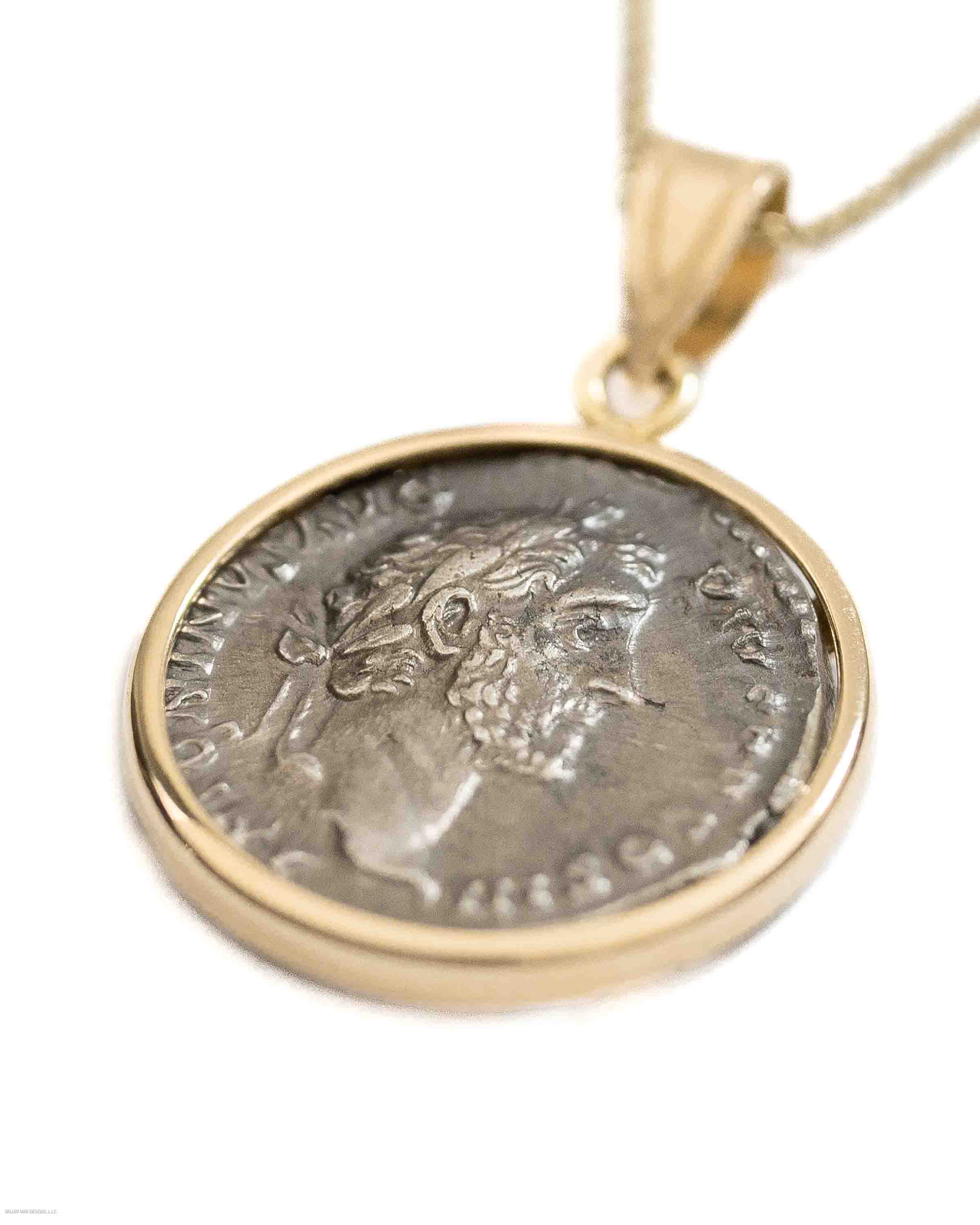 14k Gold Genuine Ancient Roman Coin Necklace (Antoninus Pius; 138-161 A.D.)