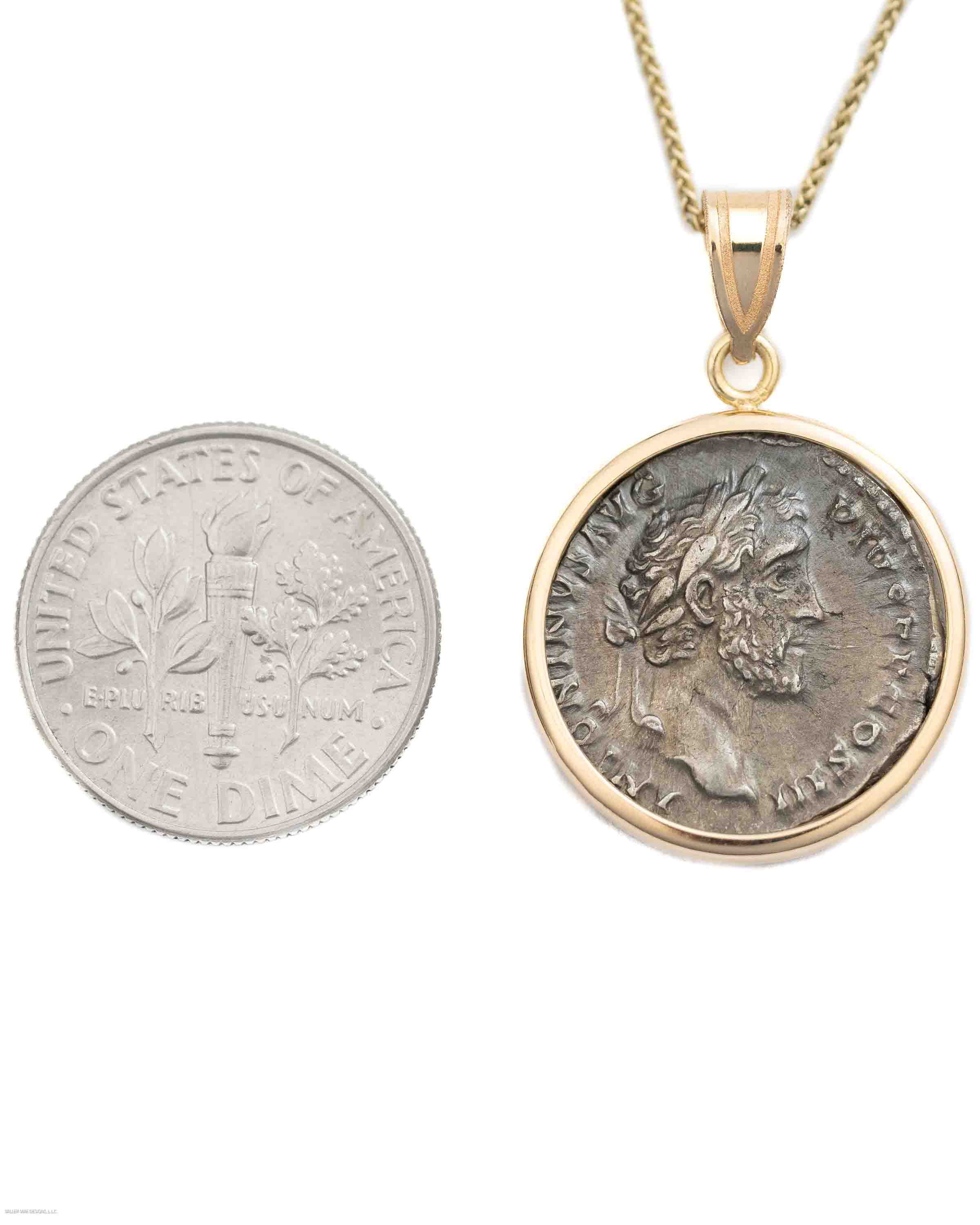 14k Gold Genuine Ancient Roman Coin Necklace (Antoninus Pius; 138-161 A.D.)