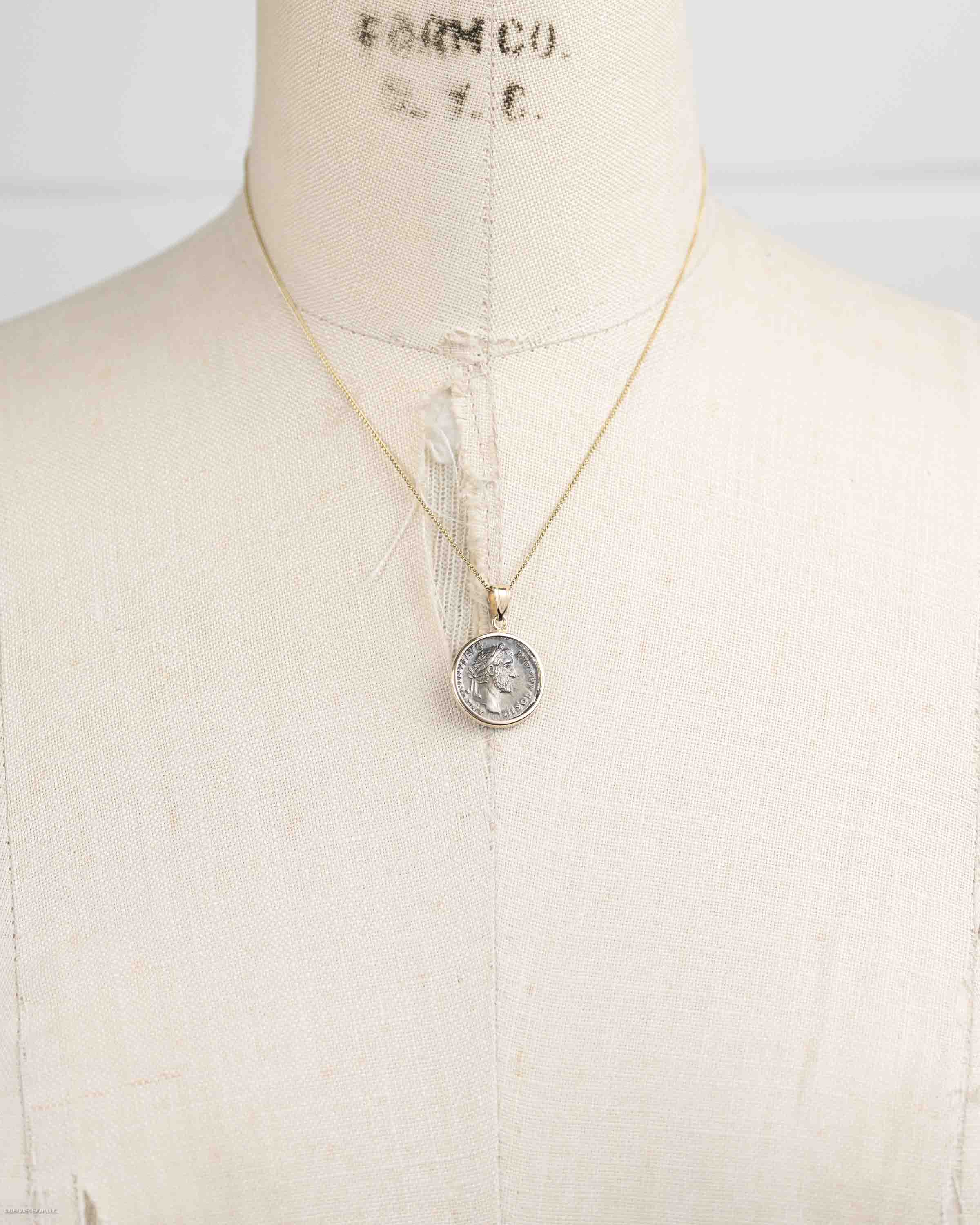 14k Gold Genuine Ancient Roman Coin Necklace (Antoninus Pius; 138-161 A.D.)