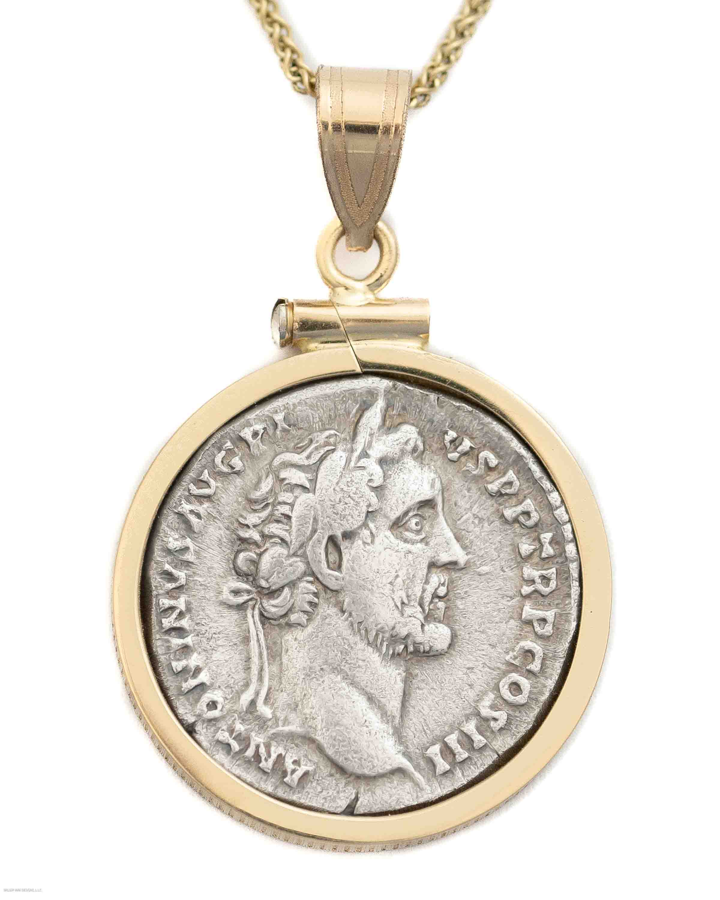14k Gold Genuine Ancient Roman Coin Necklace (Antoninus Pius; 138-161 A.D.)