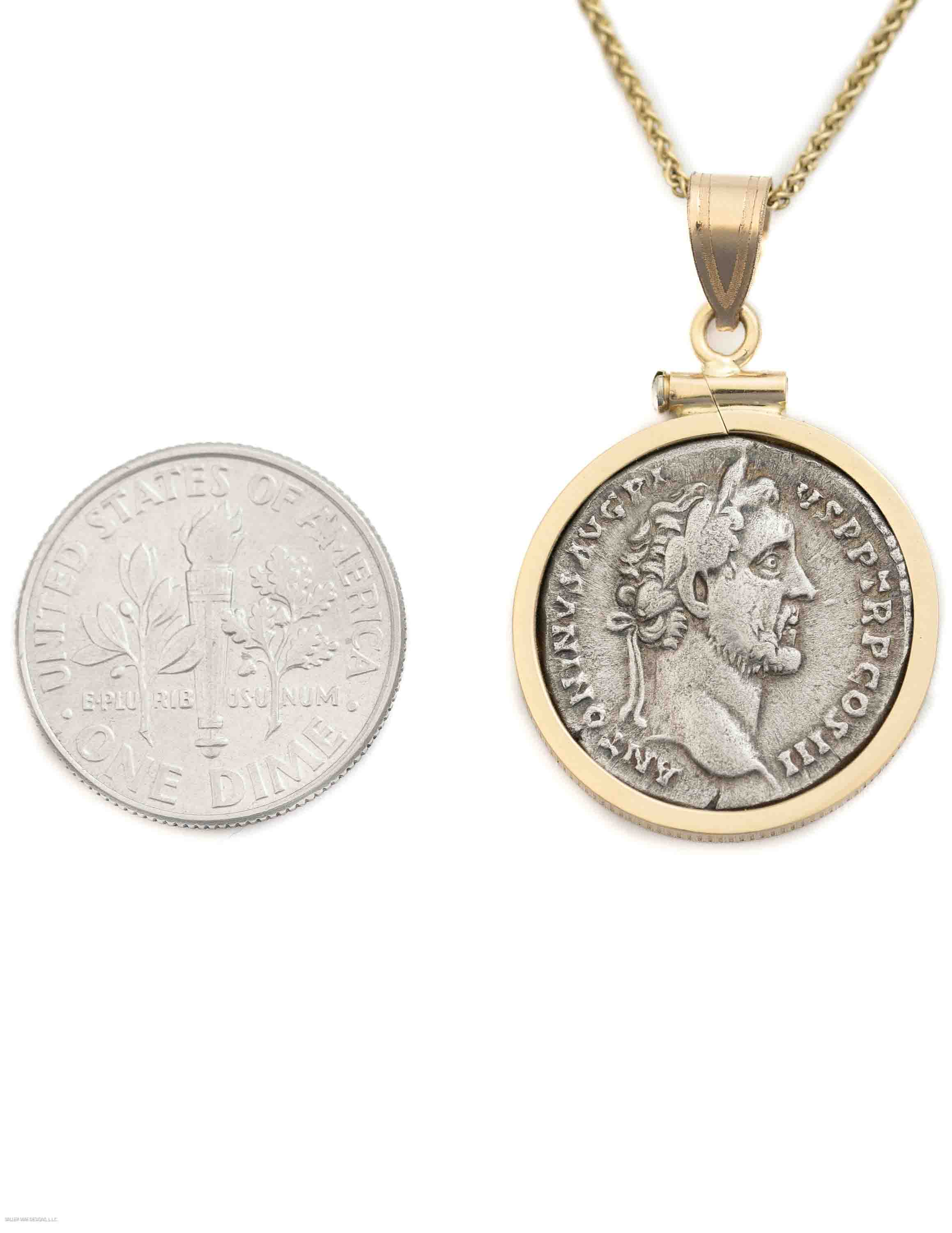 14k Gold Genuine Ancient Roman Coin Necklace (Antoninus Pius; 138-161 A.D.)