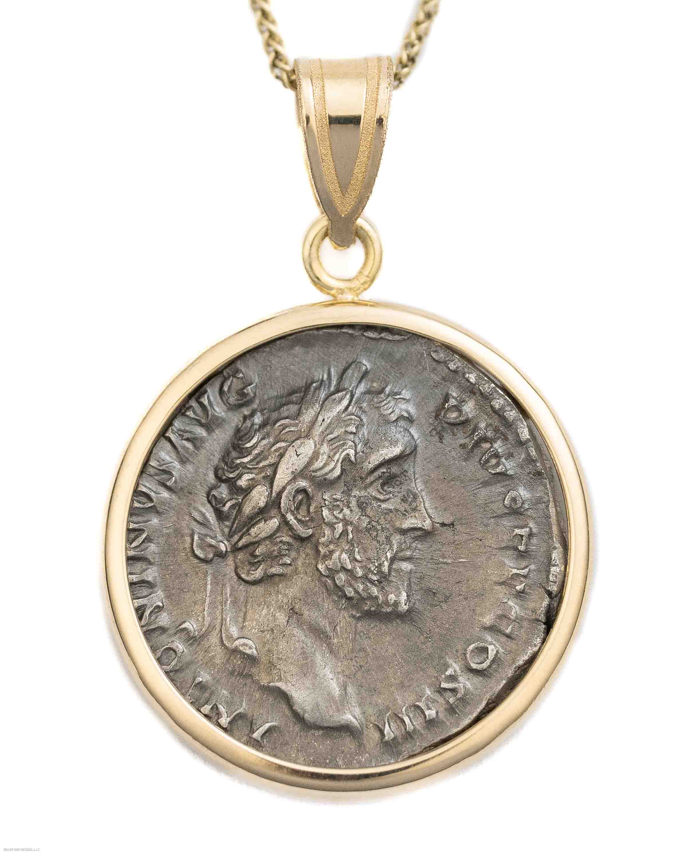 14k Gold Genuine Ancient Roman Coin Necklace (Antoninus Pius; 138-161 A.D.)