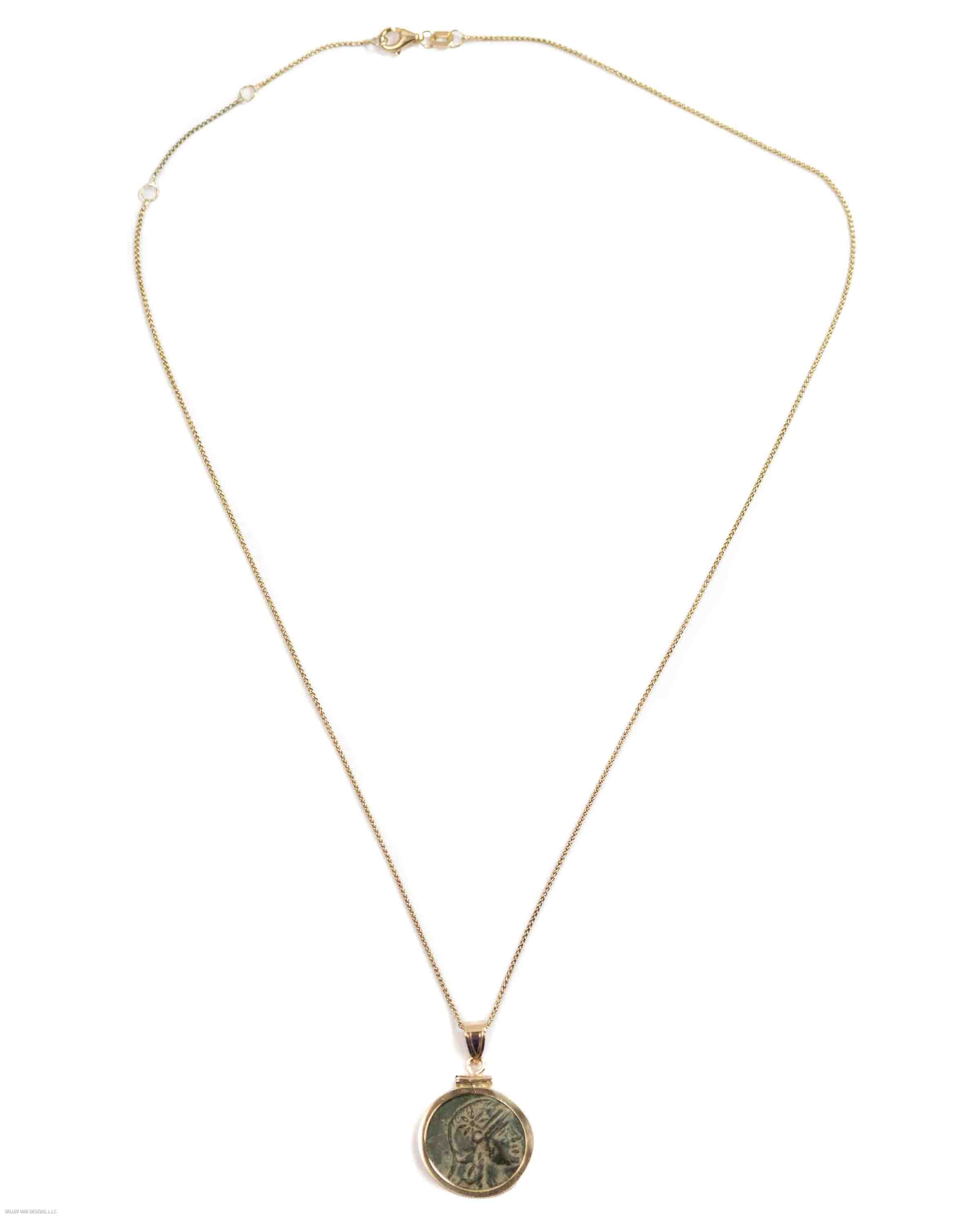 14k Gold Genuine Ancient Greek Coin Necklace (Athena/Owl; 200-133 B.C.)