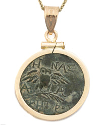 14k Gold Genuine Ancient Greek Coin Necklace (Athena/Owl; 200-133 B.C.)