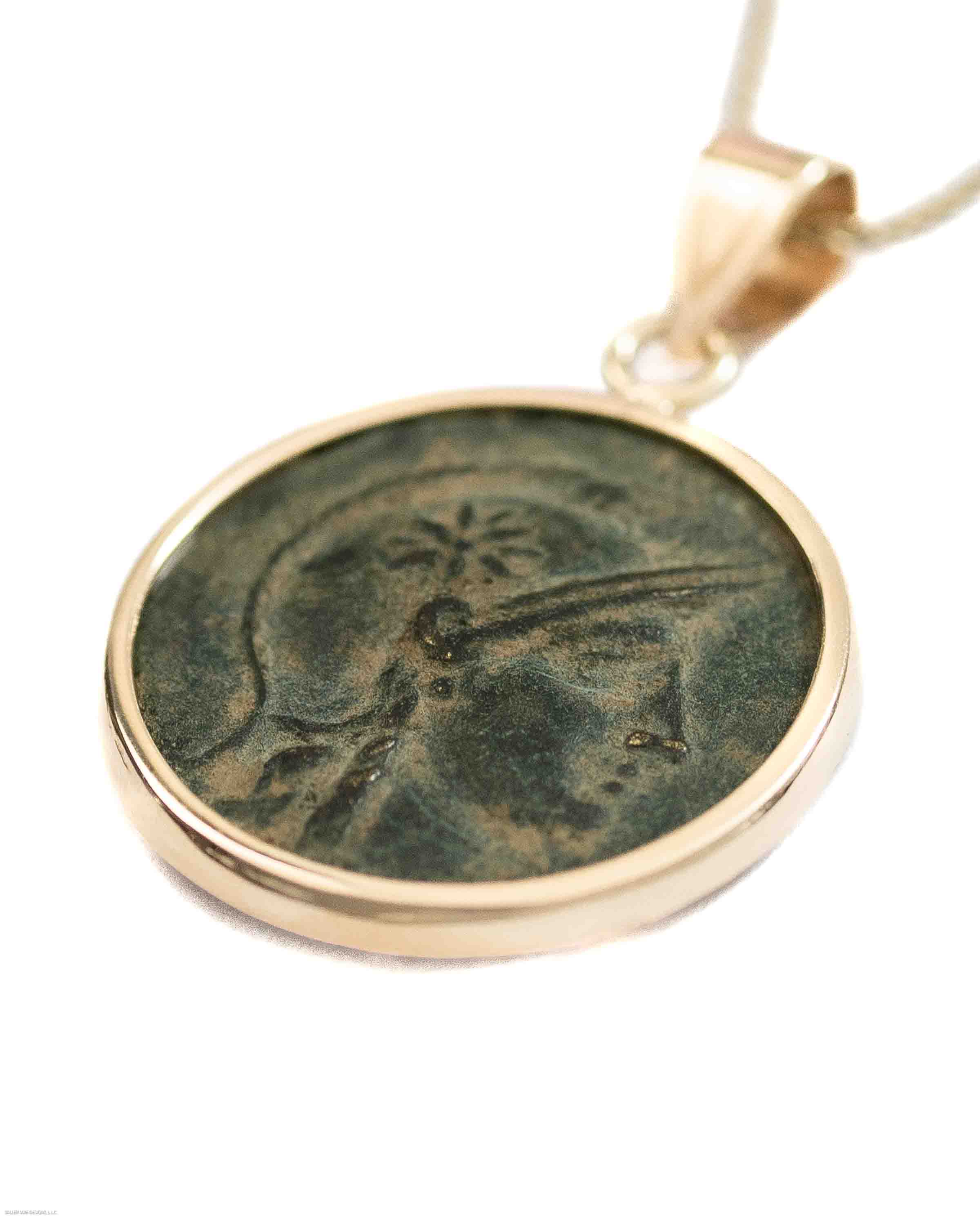 14k Gold Genuine Ancient Greek Coin Necklace (Athena/Owl; 200-133 B.C.)