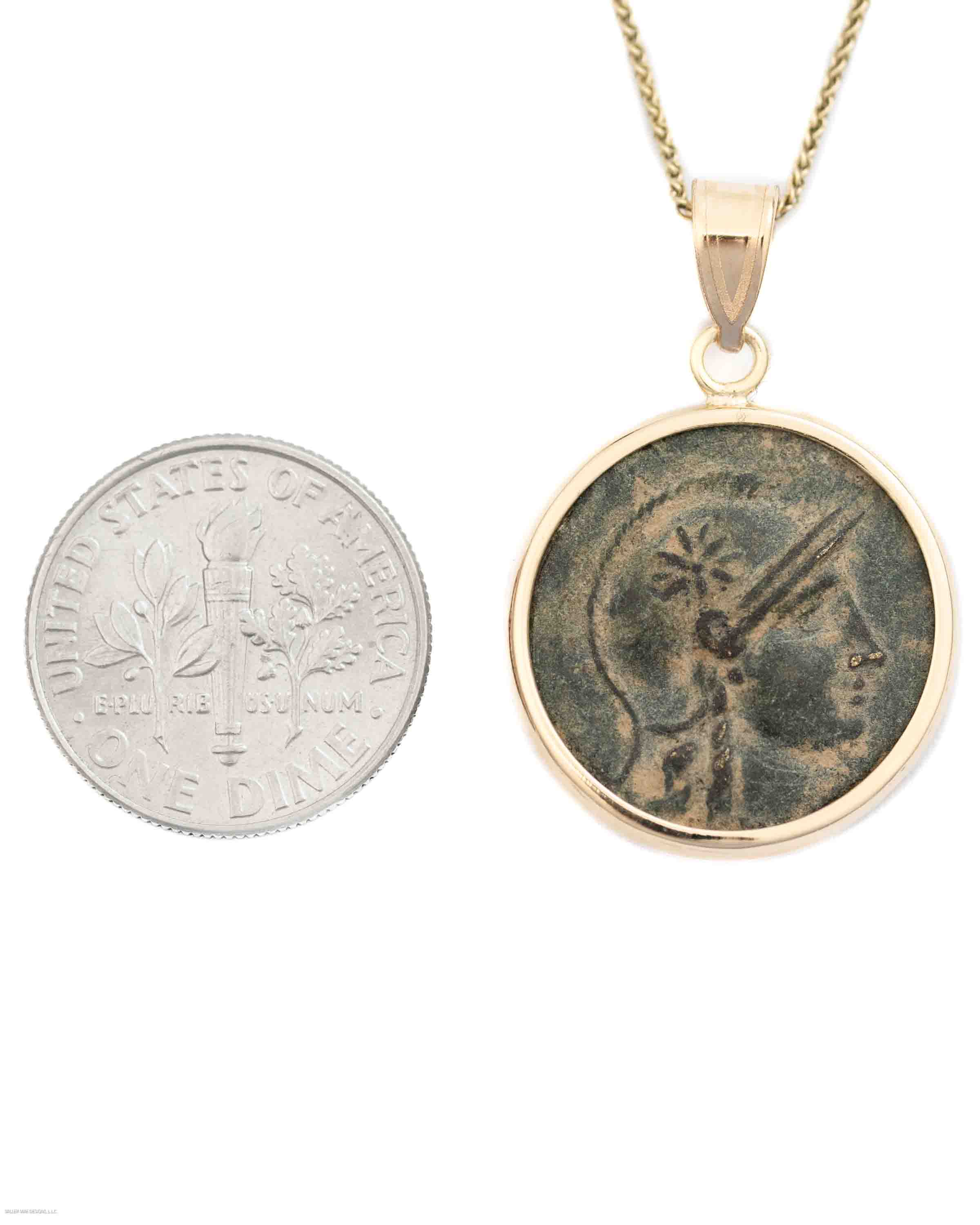 14k Gold Genuine Ancient Greek Coin Necklace (Athena/Owl; 200-133 B.C.)