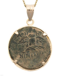 14k Gold Genuine Ancient Greek Coin Necklace (Athena/Owl; 200-133 B.C.)