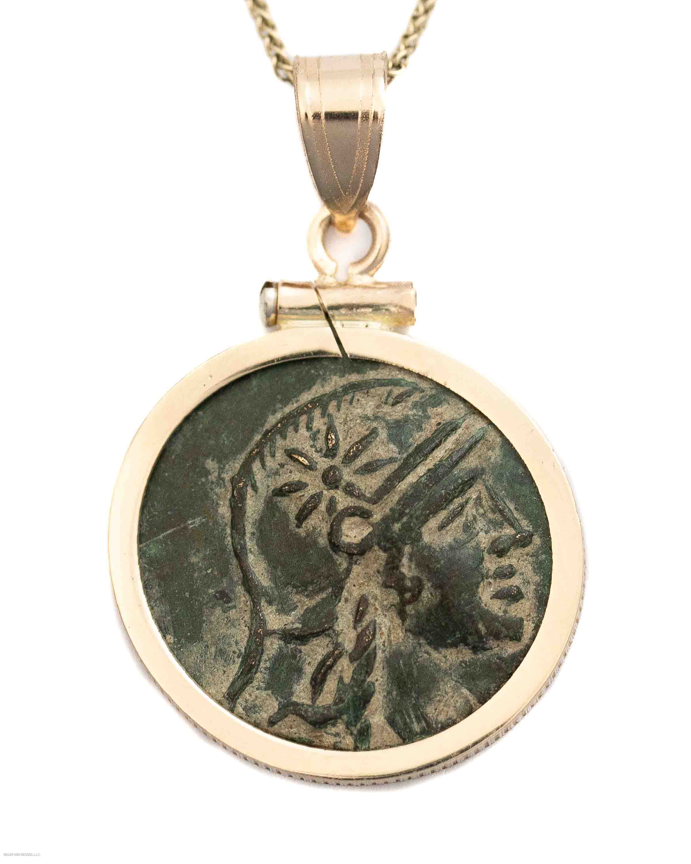 14k Gold Genuine Ancient Greek Coin Necklace (Athena/Owl; 200-133 B.C.)