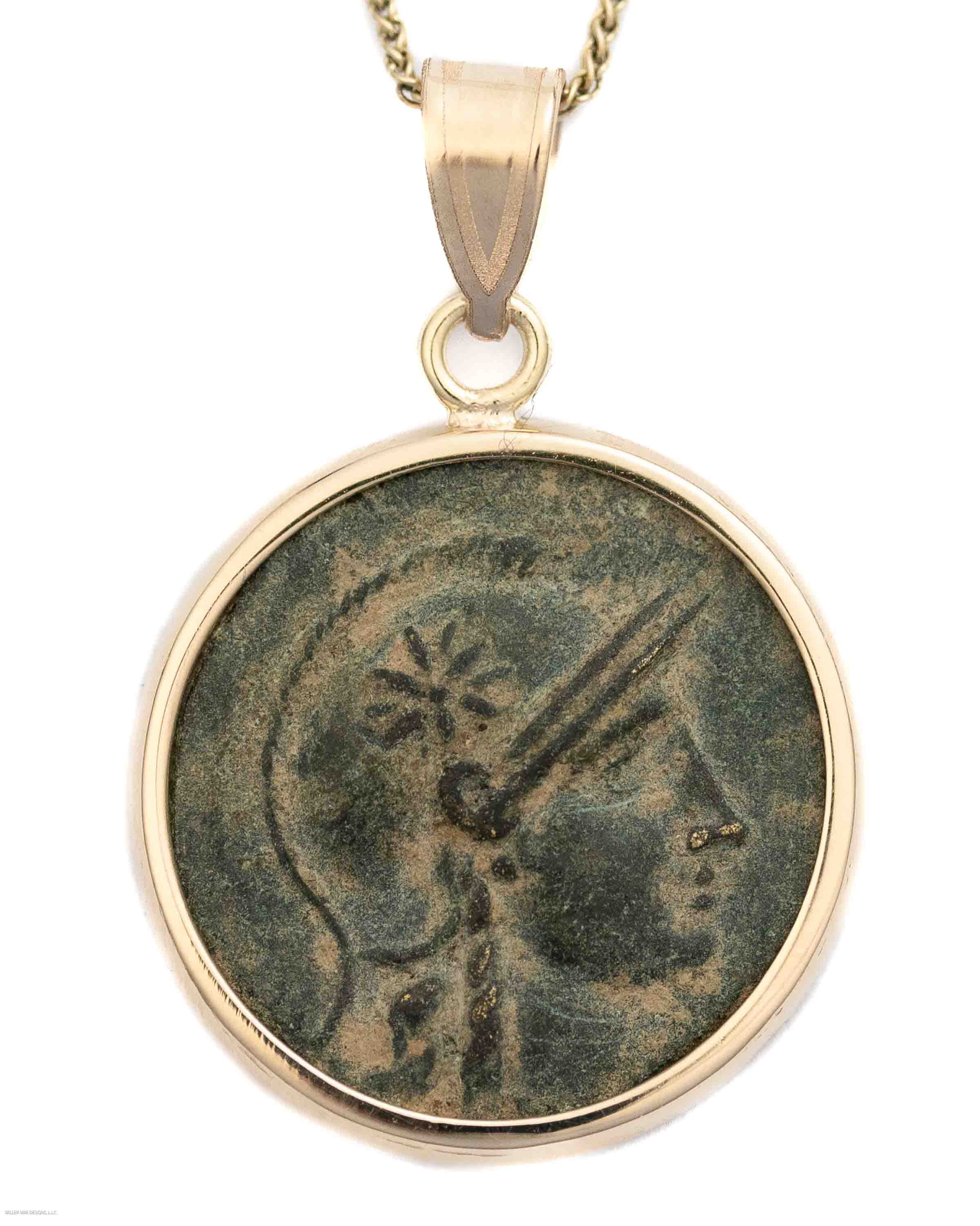 14k Gold Genuine Ancient Greek Coin Necklace (Athena/Owl; 200-133 B.C.)