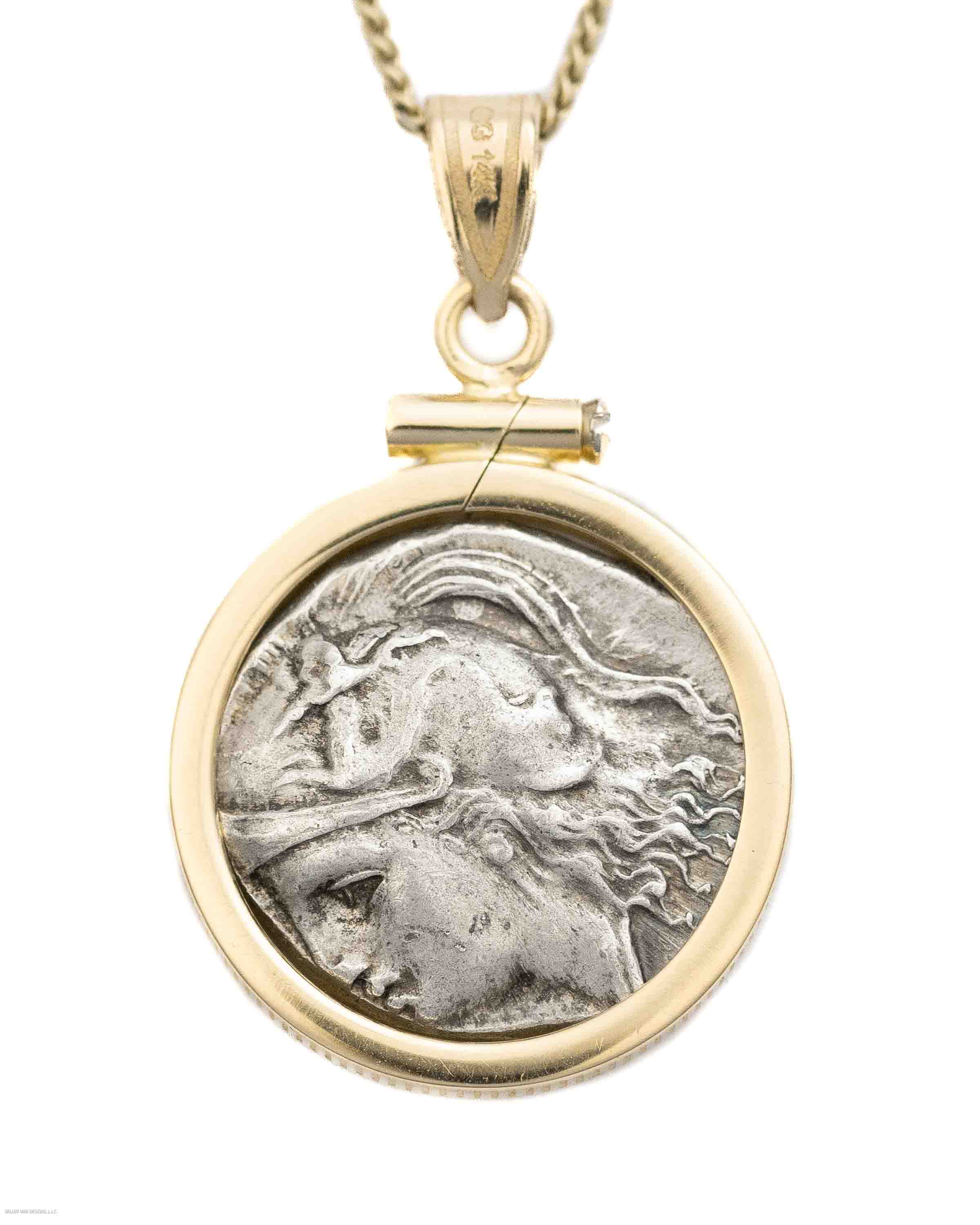 14k Gold Genuine Ancient Greek Coin Necklace (Athena/Owl; 280-272 B.C.)