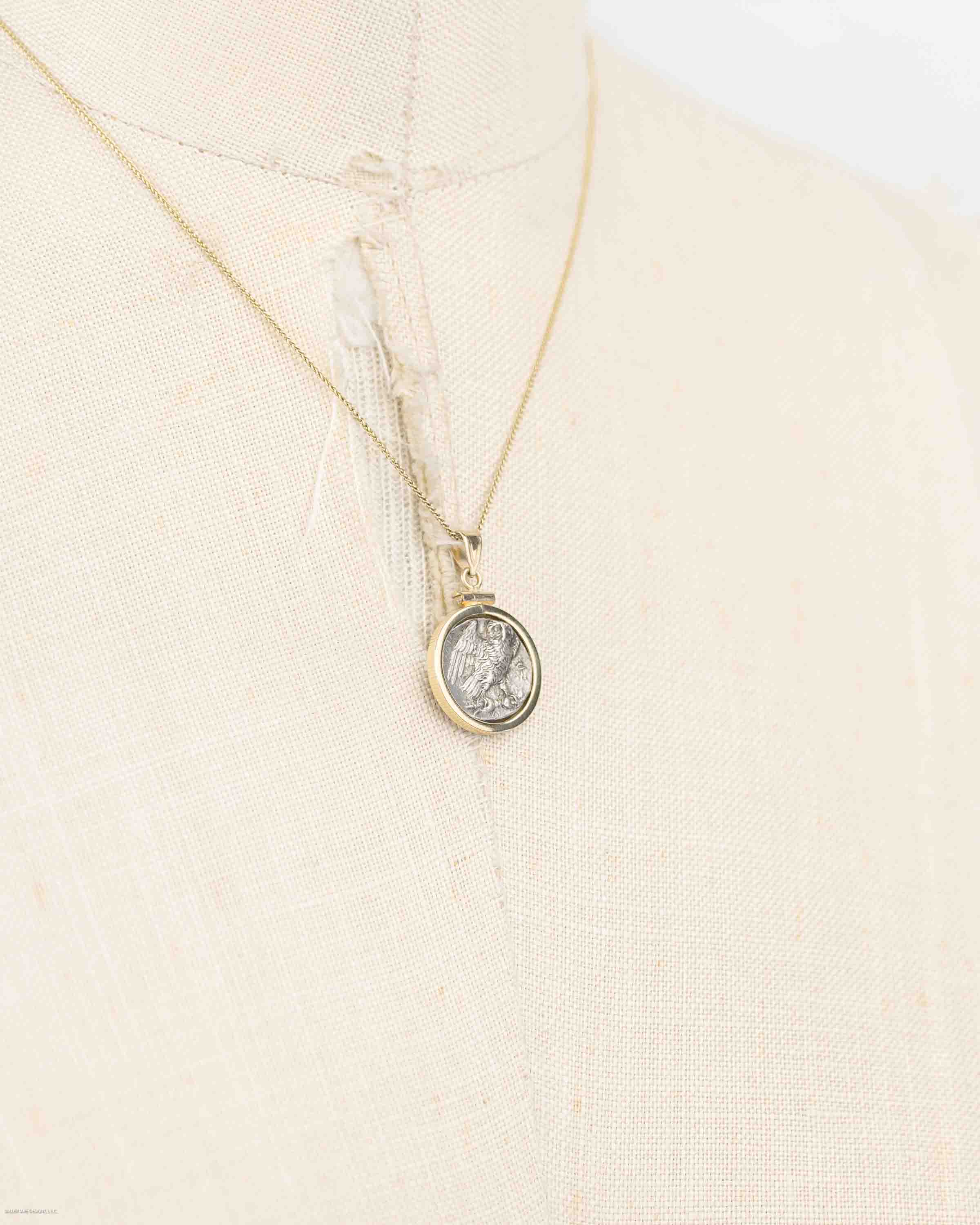 14k Gold Genuine Ancient Greek Coin Necklace (Athena/Owl; 280-272 B.C.)