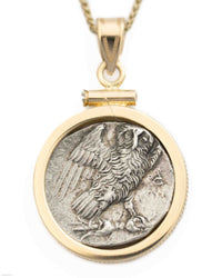 14k Gold Genuine Ancient Greek Coin Necklace (Athena/Owl; 280-272 B.C.)