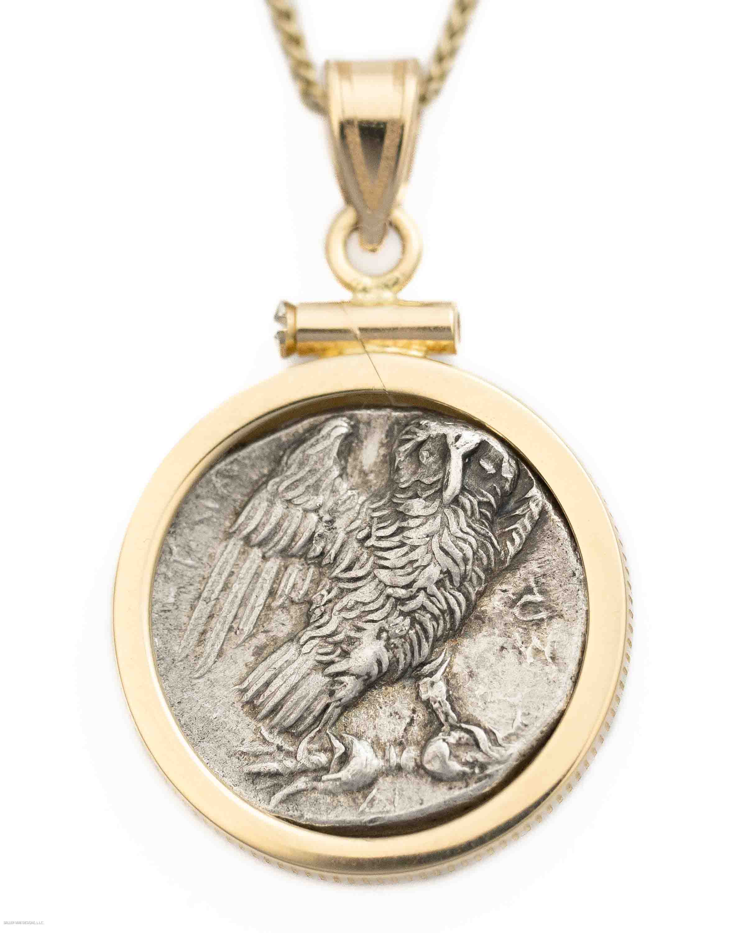 14k Gold Genuine Ancient Greek Coin Necklace (Athena/Owl; 280-272 B.C.)