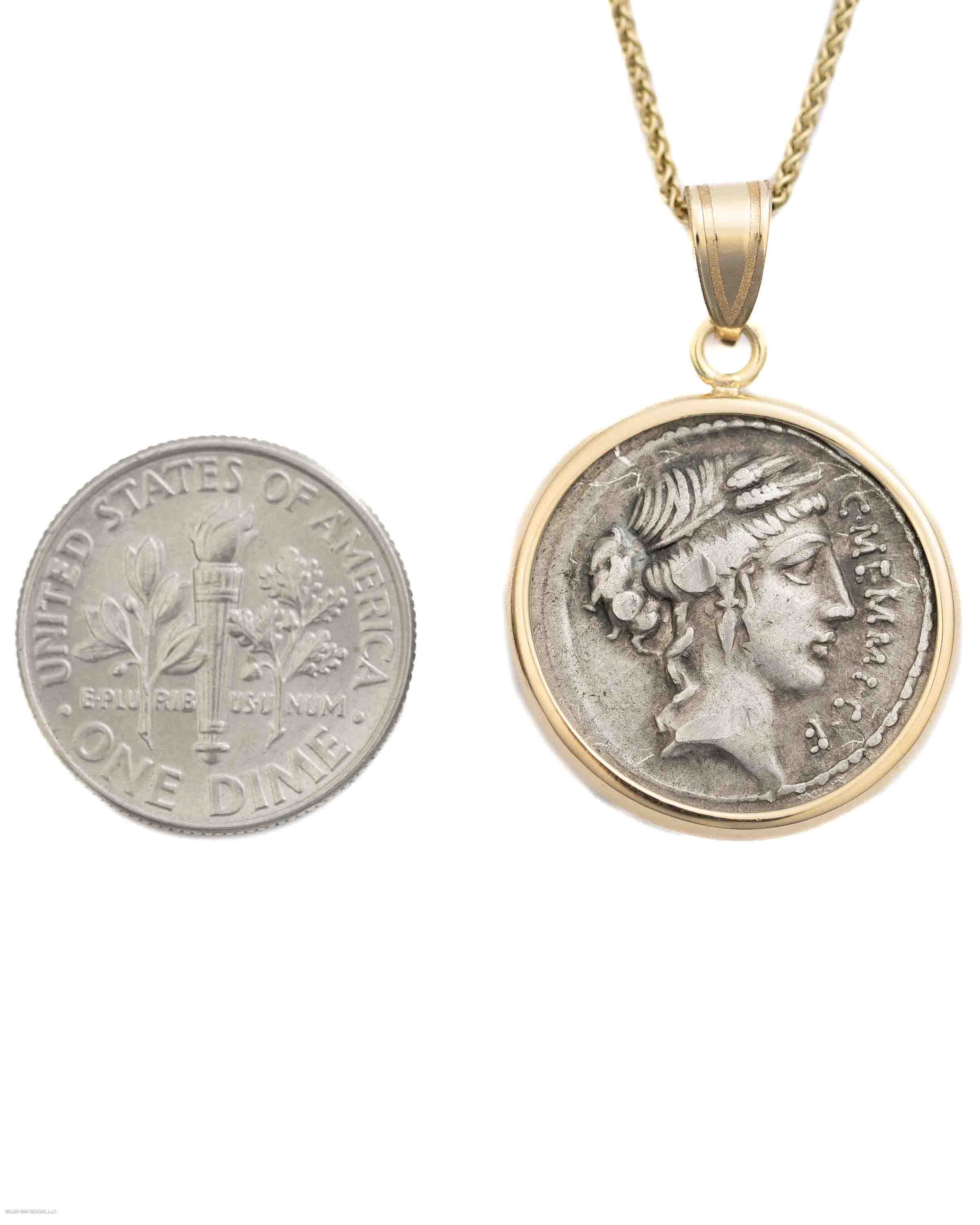 14k Gold Genuine Ancient Roman Coin Necklace (Ceres/Demeter; 56 B.C.)