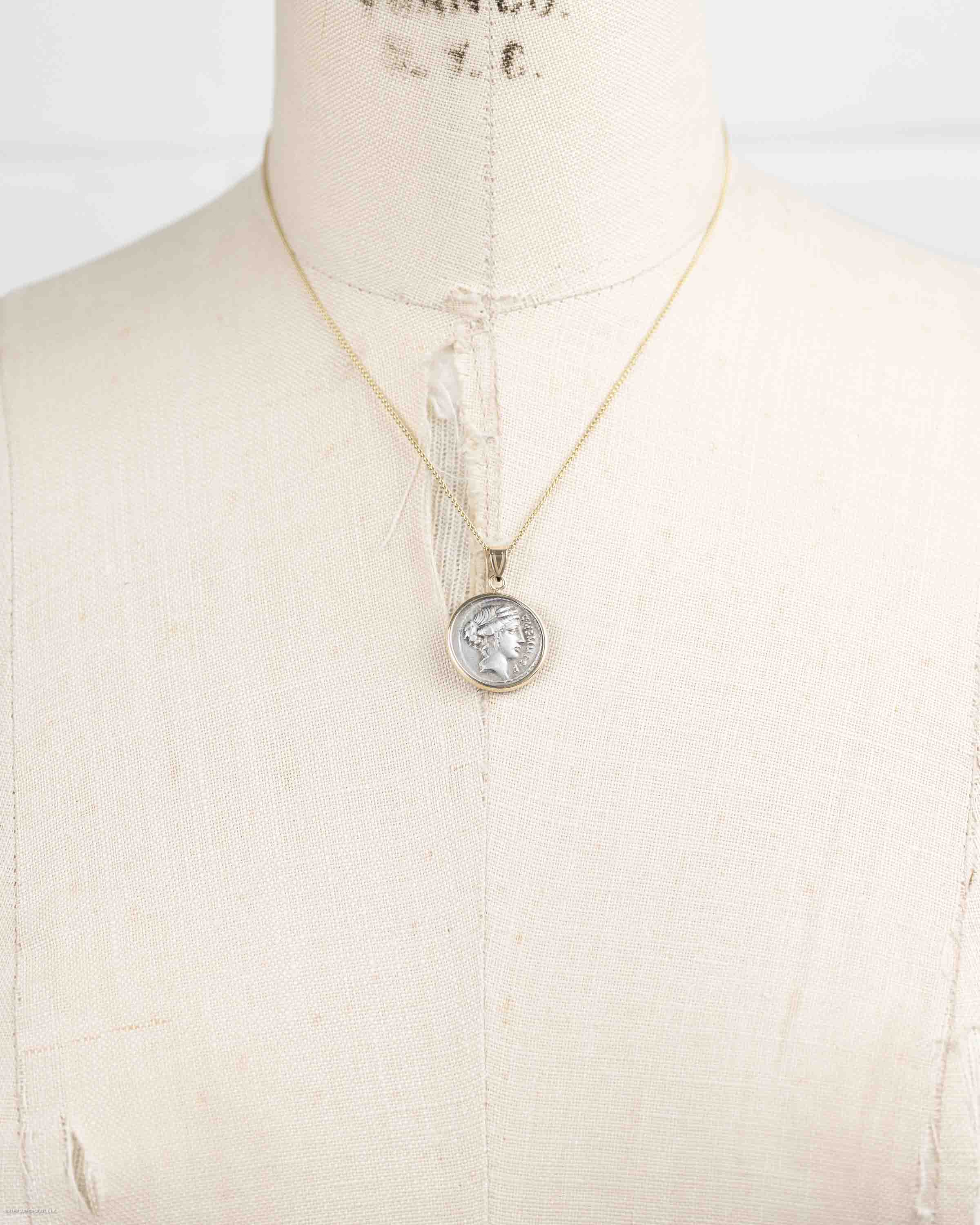 14k Gold Genuine Ancient Roman Coin Necklace (Ceres/Demeter; 56 B.C.)