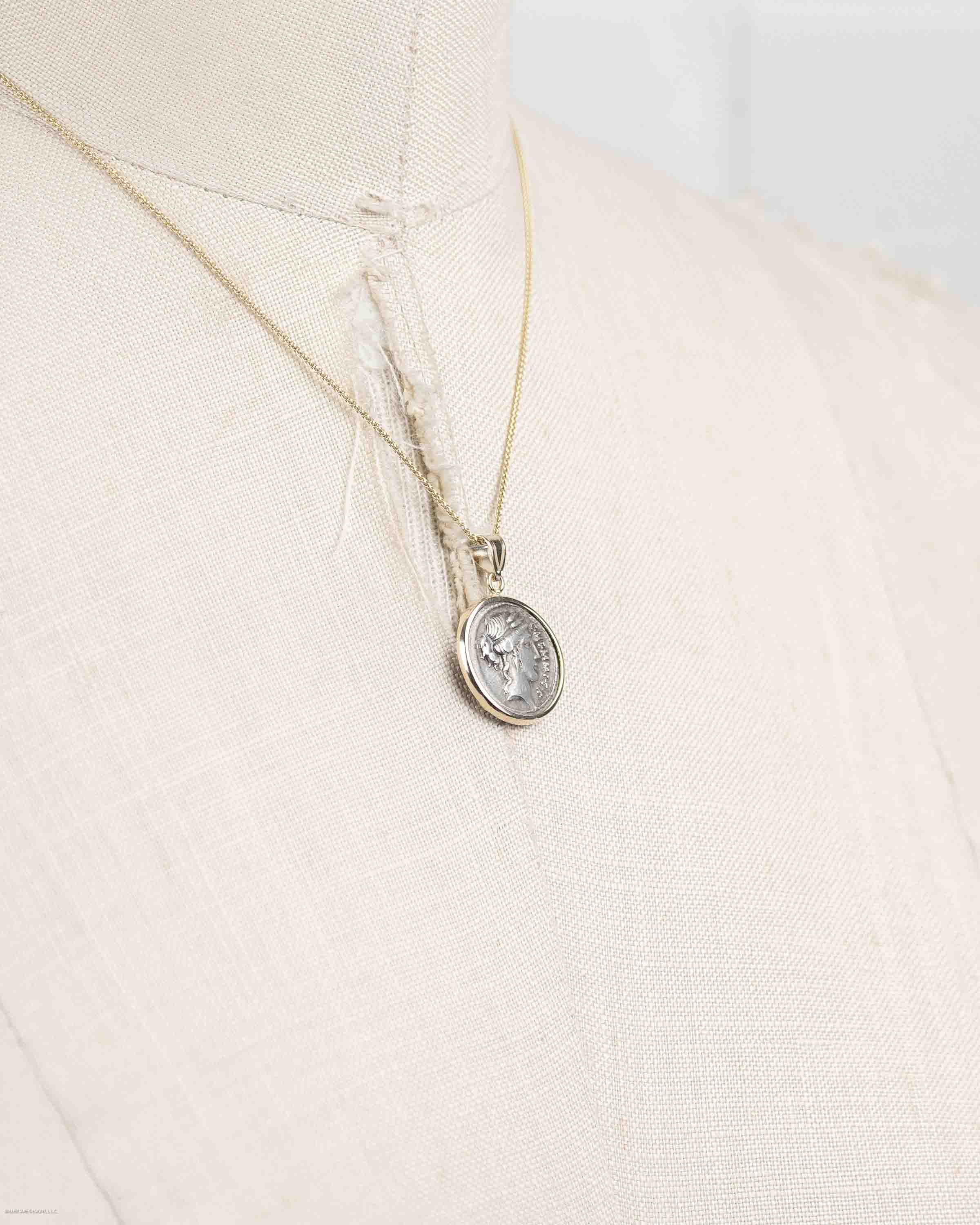 14k Gold Genuine Ancient Roman Coin Necklace (Ceres/Demeter; 56 B.C.)