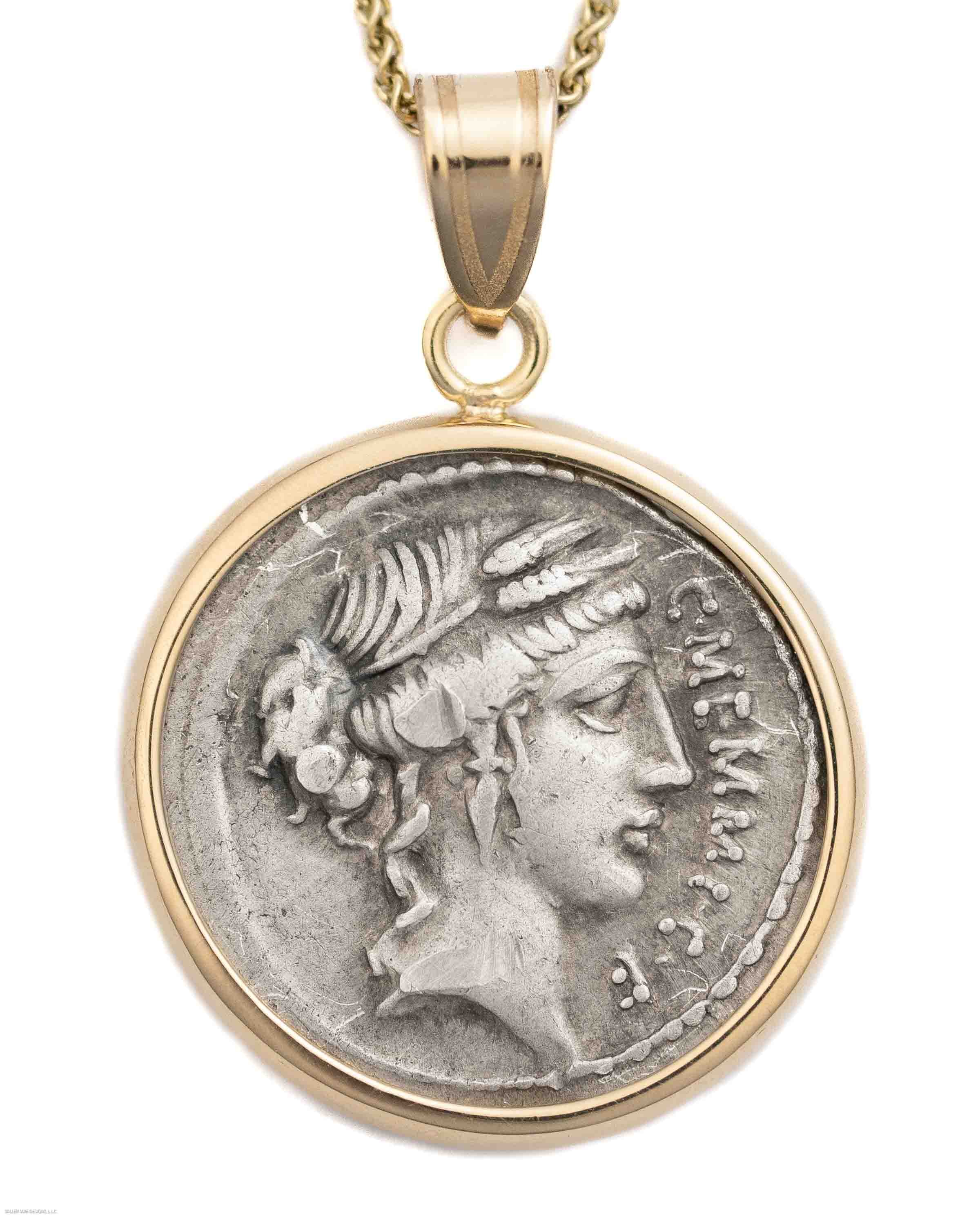 14k Gold Genuine Ancient Roman Coin Necklace (Ceres/Demeter; 56 B.C.)