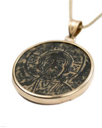 14k Gold Genuine Ancient Byzantine Coin Necklace (Christ, King of Kings; 976-1025 A.D.)