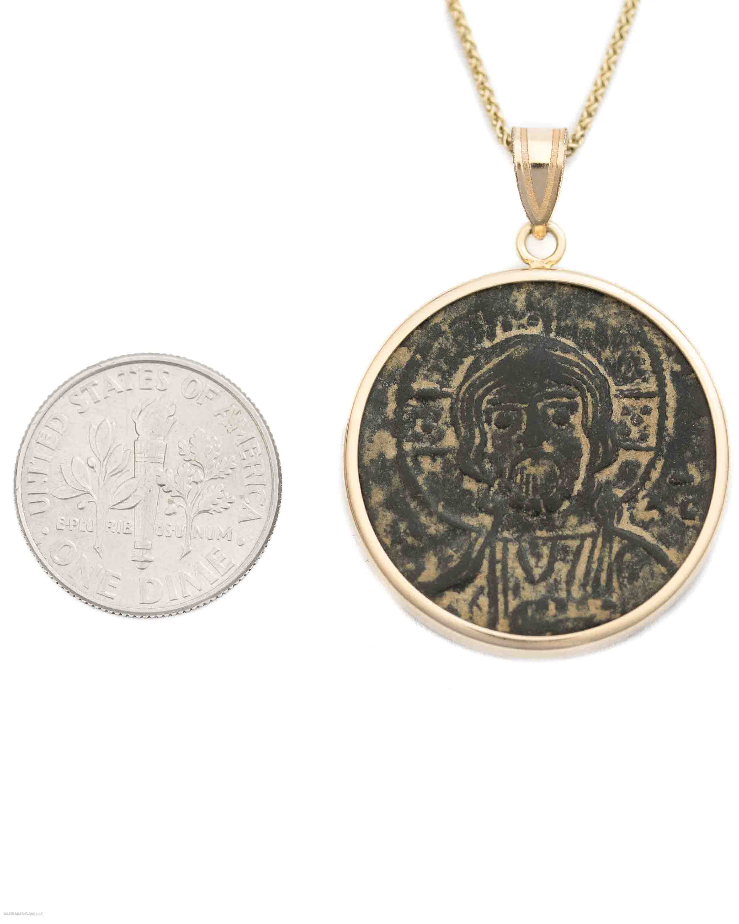 14k Gold Genuine Ancient Byzantine Coin Necklace (Christ, King of Kings; 976-1025 A.D.)
