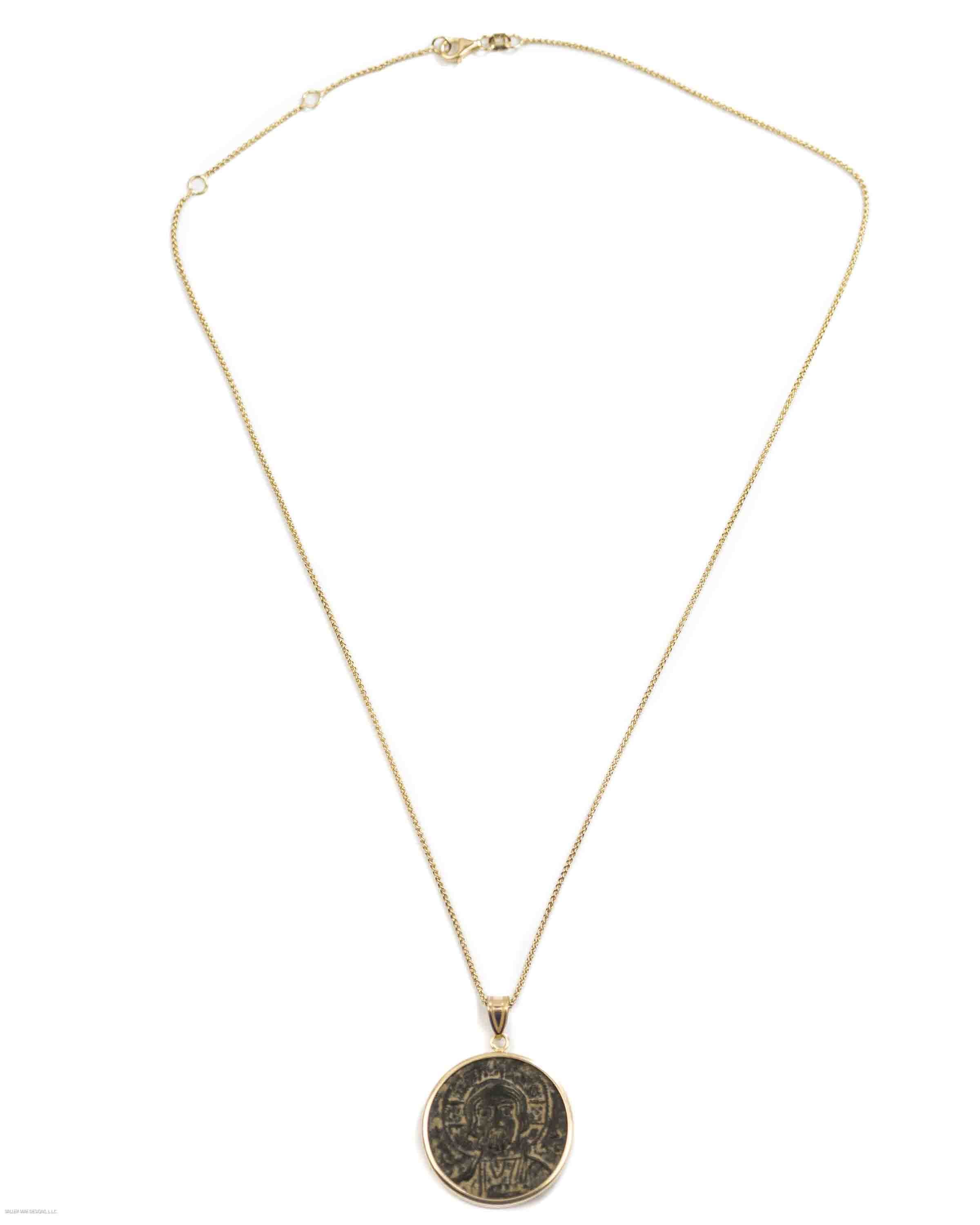 14k Gold Genuine Ancient Byzantine Coin Necklace (Christ, King of Kings; 976-1025 A.D.)