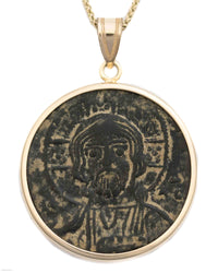 14k Gold Genuine Ancient Byzantine Coin Necklace (Christ, King of Kings; 976-1025 A.D.)