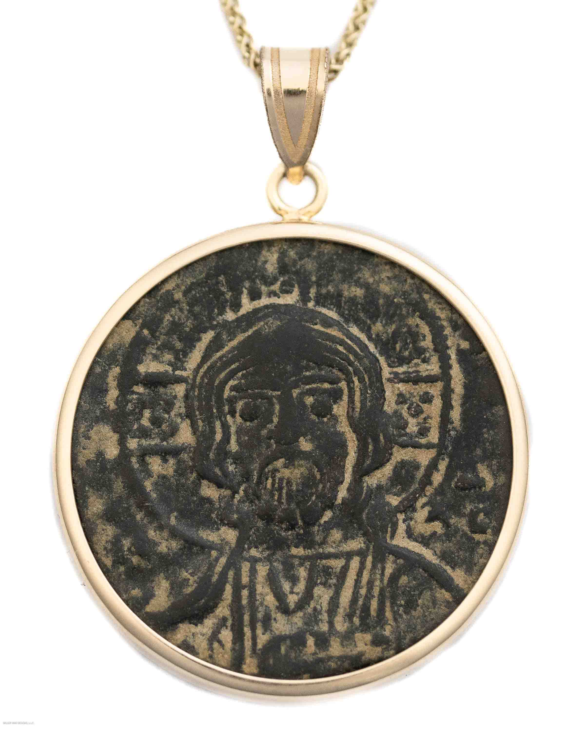 14k Gold Genuine Ancient Byzantine Coin Necklace (Christ, King of Kings; 976-1025 A.D.)