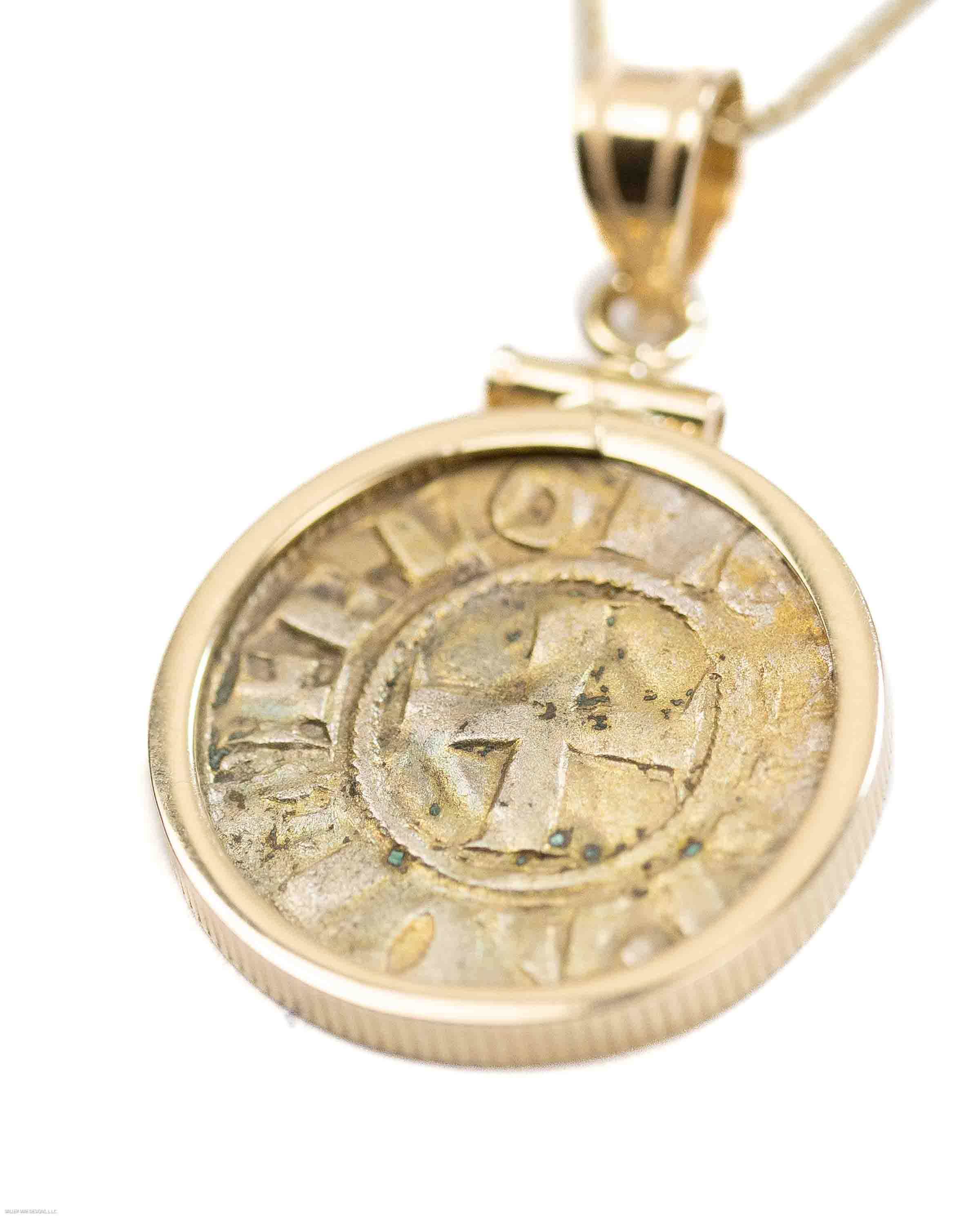 14k Gold Genuine Ancient Coin of the Crusades Necklace (Achaea; 1289-1297 A.D.)