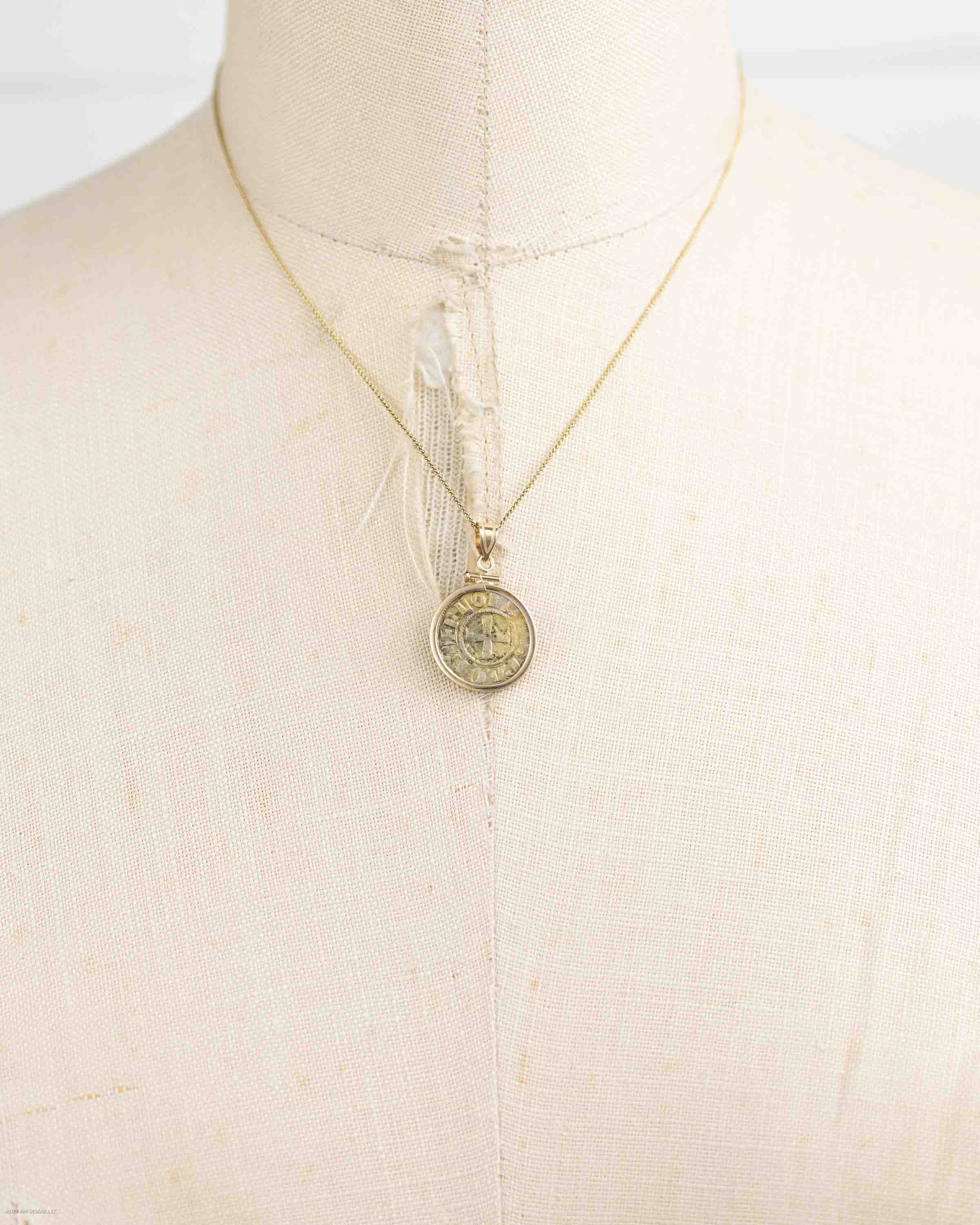 14k Gold Genuine Ancient Coin of the Crusades Necklace (Achaea; 1289-1297 A.D.)