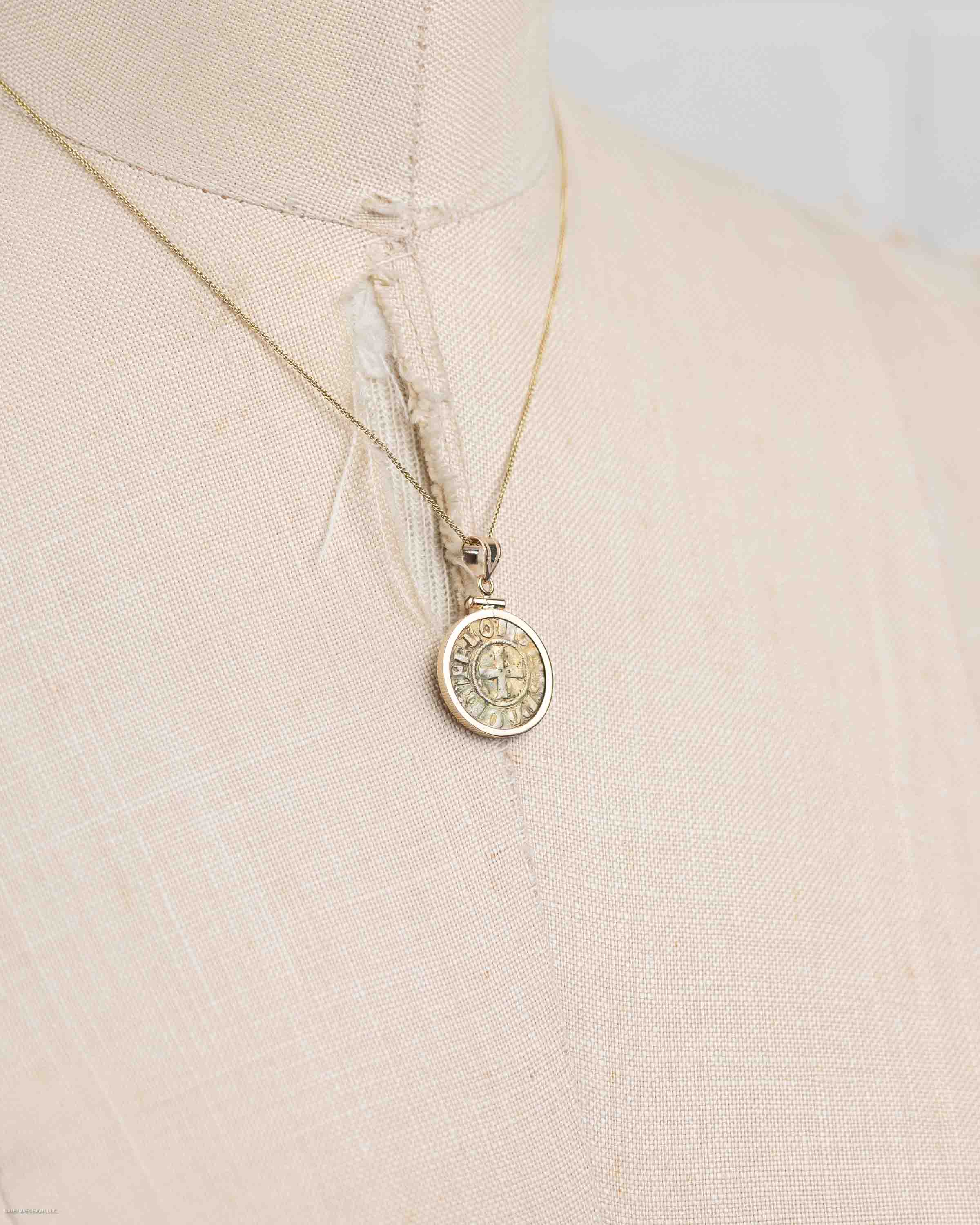14k Gold Genuine Ancient Coin of the Crusades Necklace (Achaea; 1289-1297 A.D.)