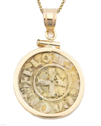 14k Gold Genuine Ancient Coin of the Crusades Necklace (Achaea; 1289-1297 A.D.)