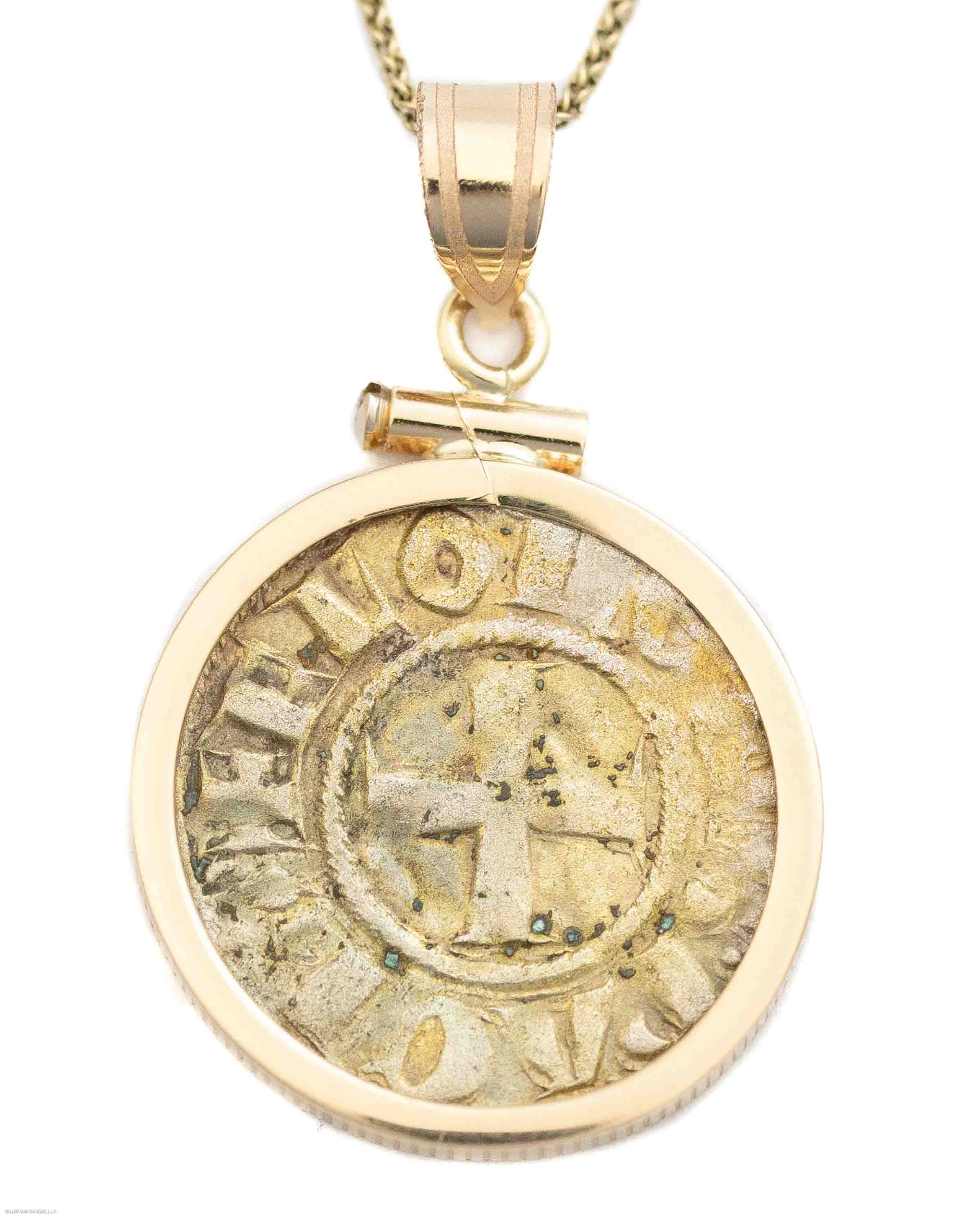 14k Gold Genuine Ancient Coin of the Crusades Necklace (Achaea; 1289-1297 A.D.)