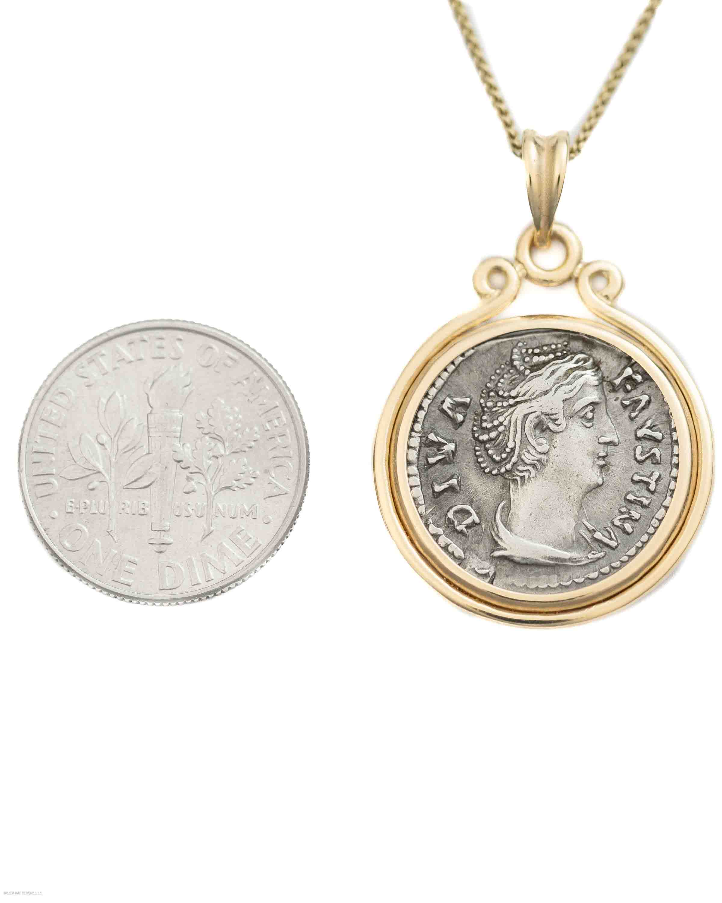 14k Gold Genuine Ancient Roman Coin Necklace (Diva Faustina; 141 A.D.)