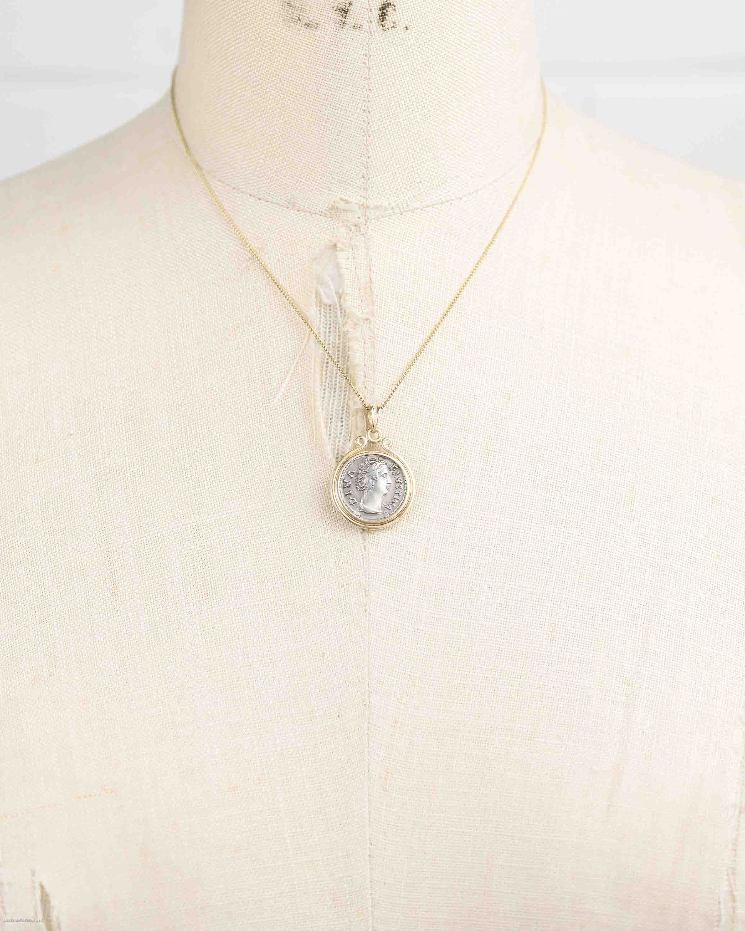 14k Gold Genuine Ancient Roman Coin Necklace (Diva Faustina; 141 A.D.)